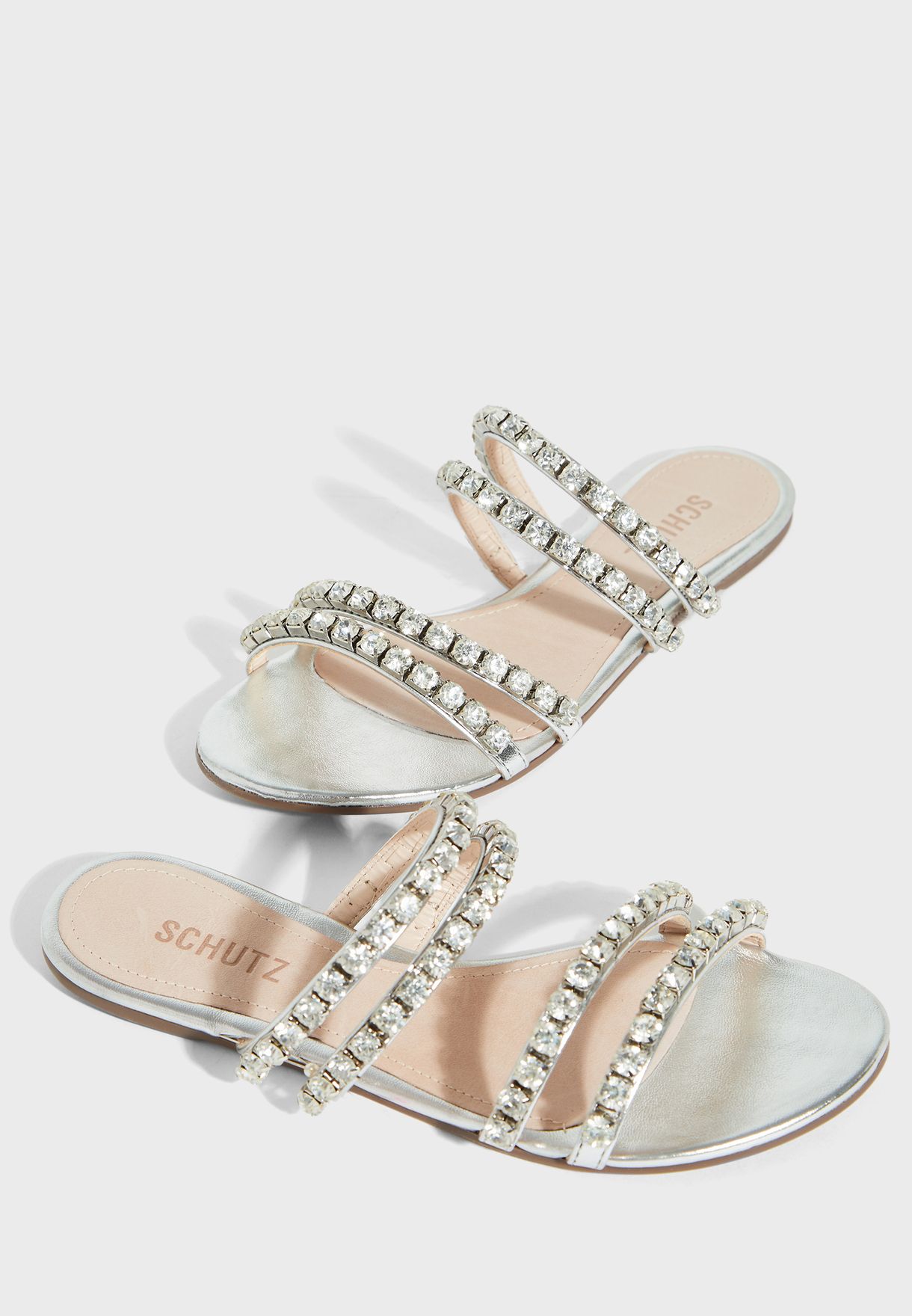 Buy Schutz silver Embellished Multi Strap Flat Sandal - Prata for Women ...