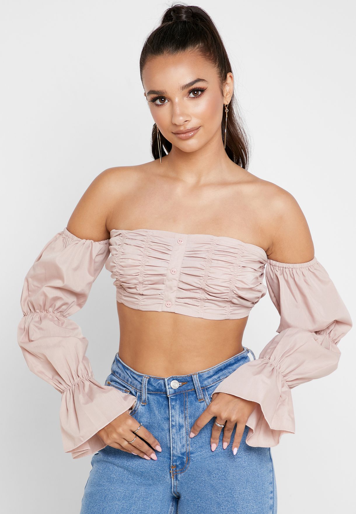 pink ruched crop top