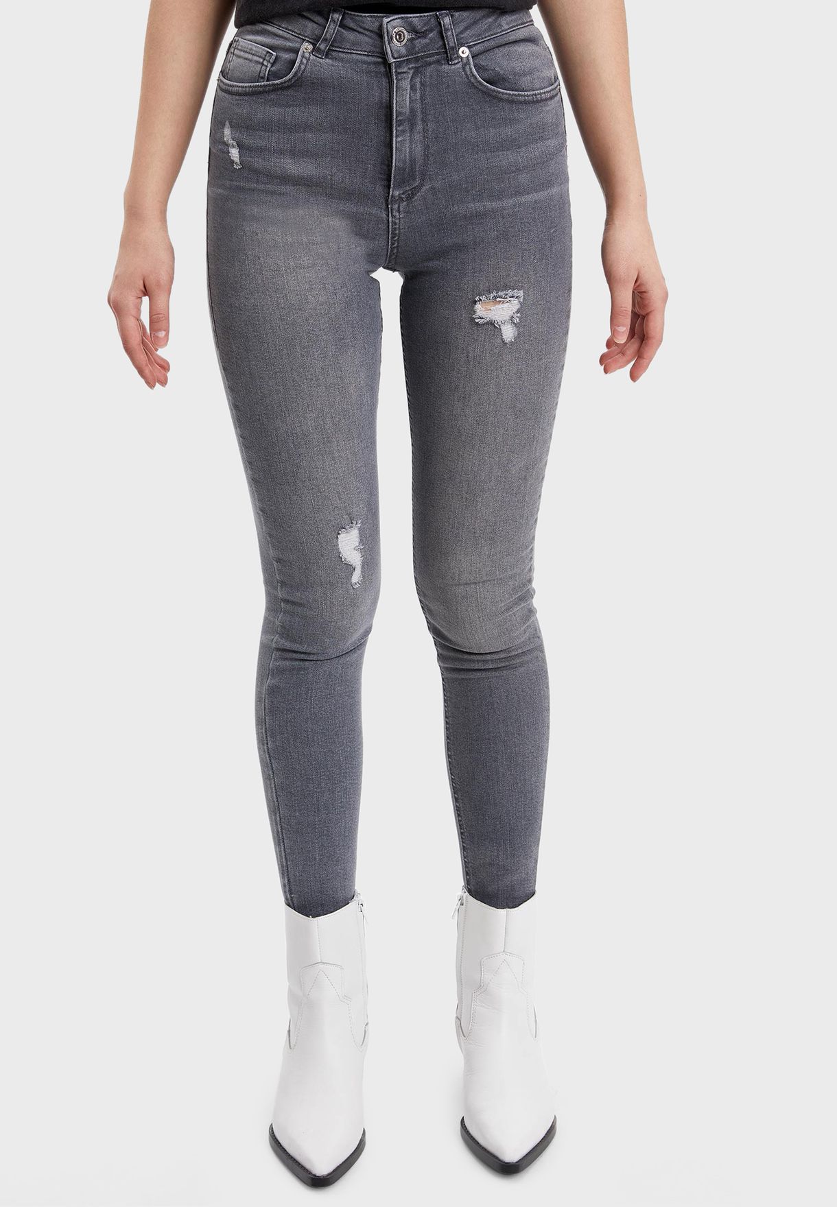grey distressed skinny jeans