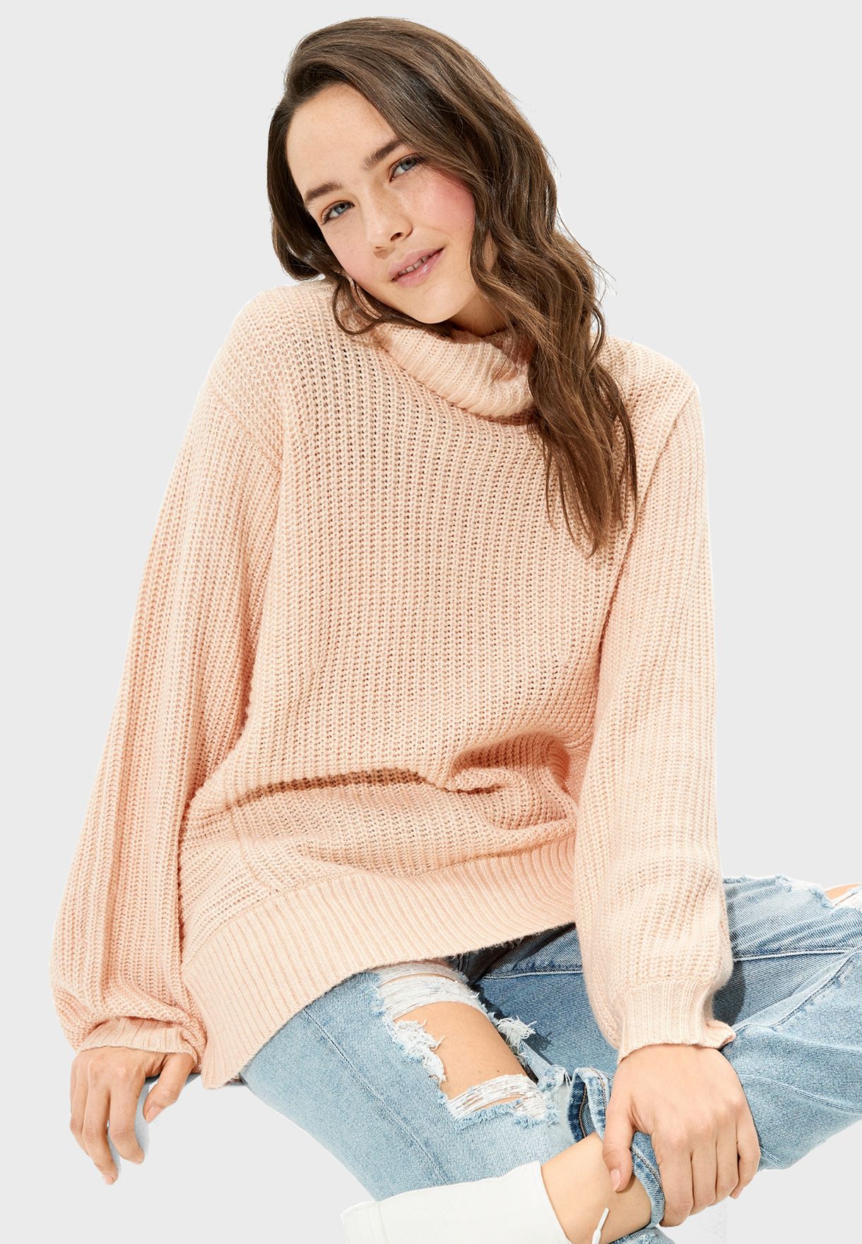 oversized orange turtleneck sweater