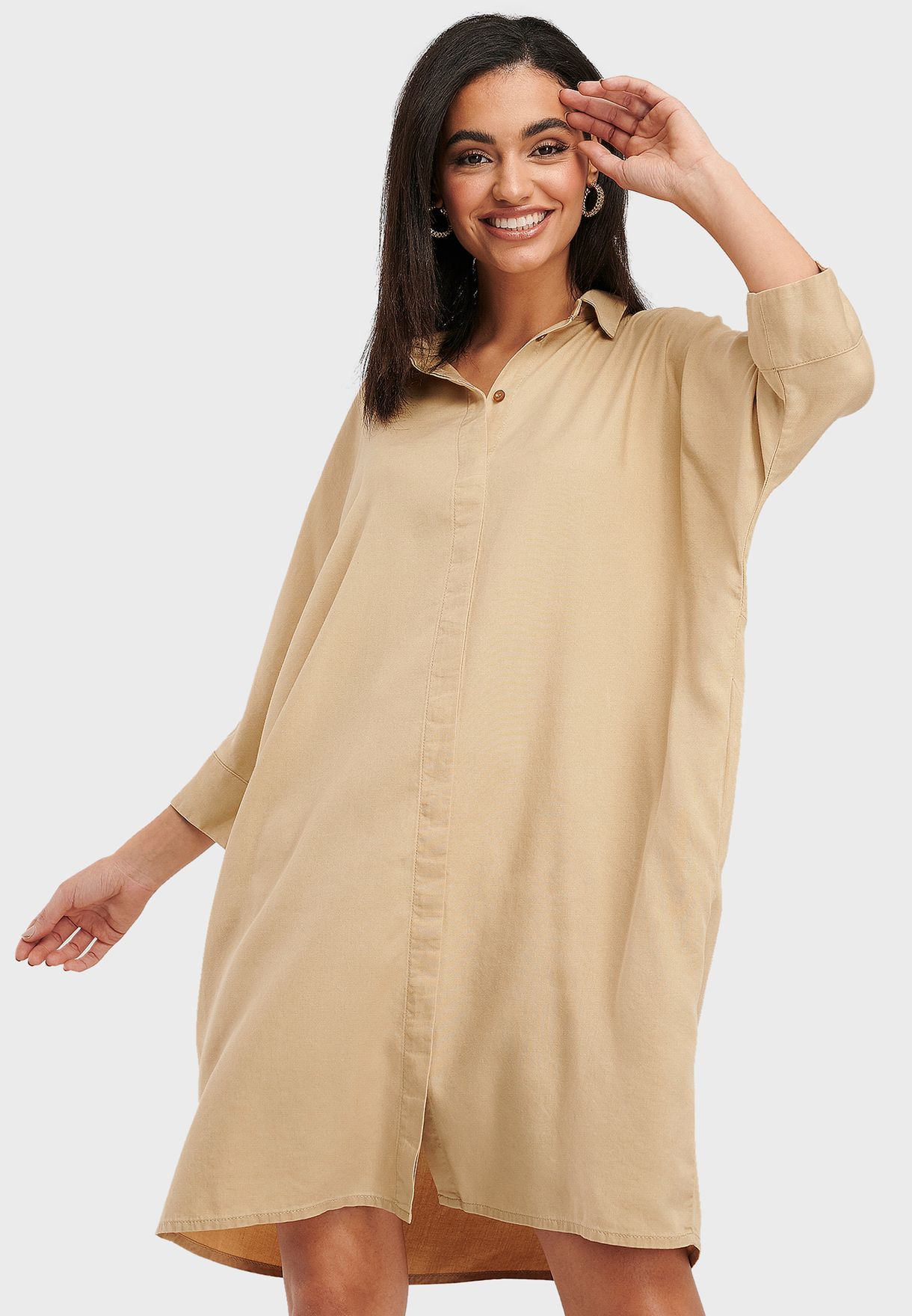 brown oversized shirt dress