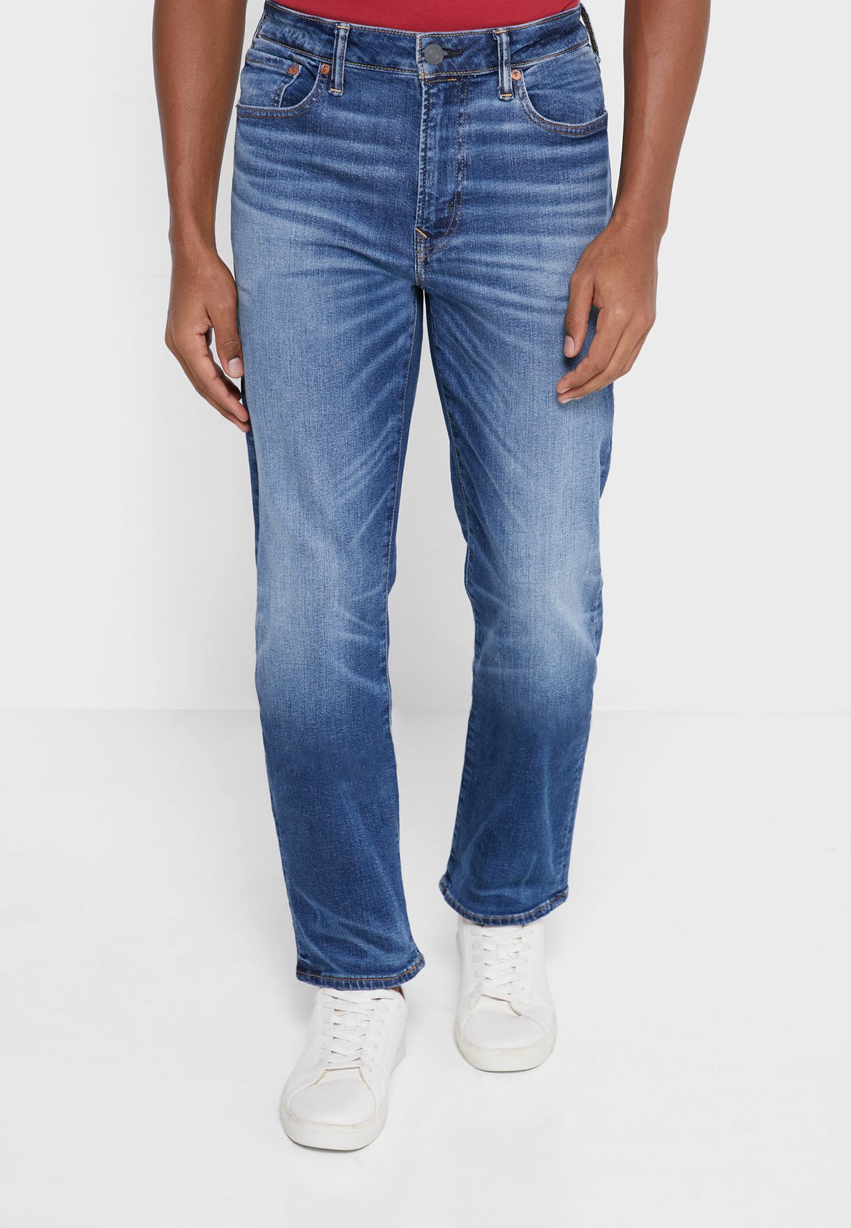 Mid Wash Straight Fit Jeans