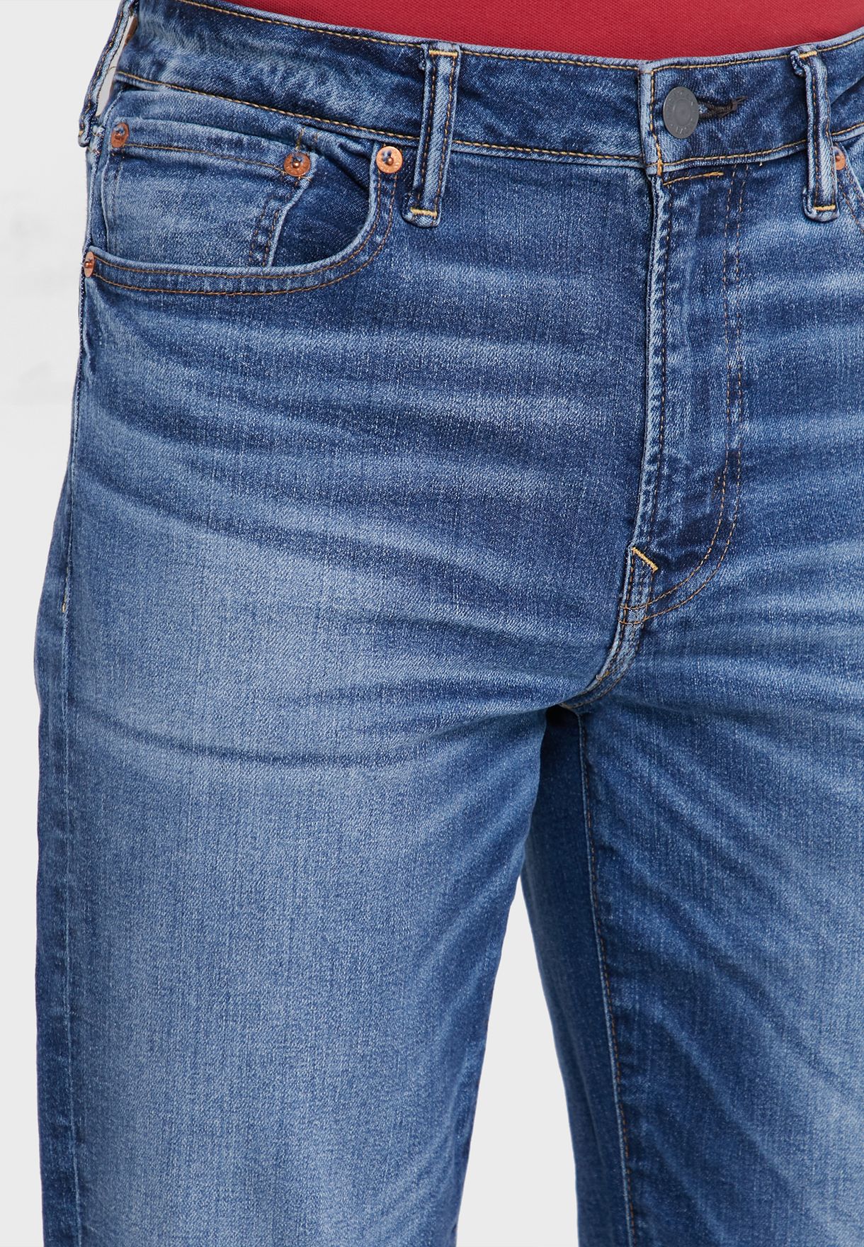 Mid Wash Straight Fit Jeans