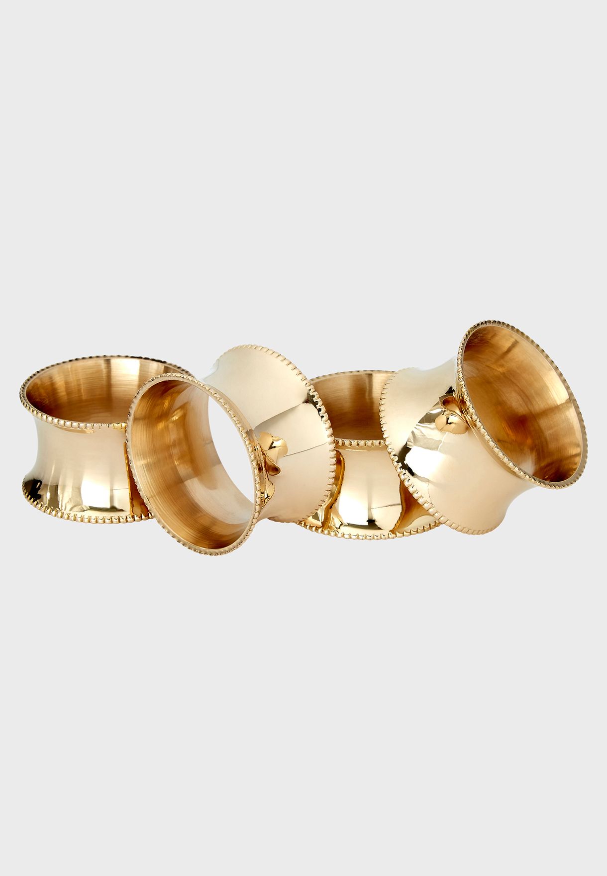 Brass Finish Set Of 4 Beaded Napkin Rings