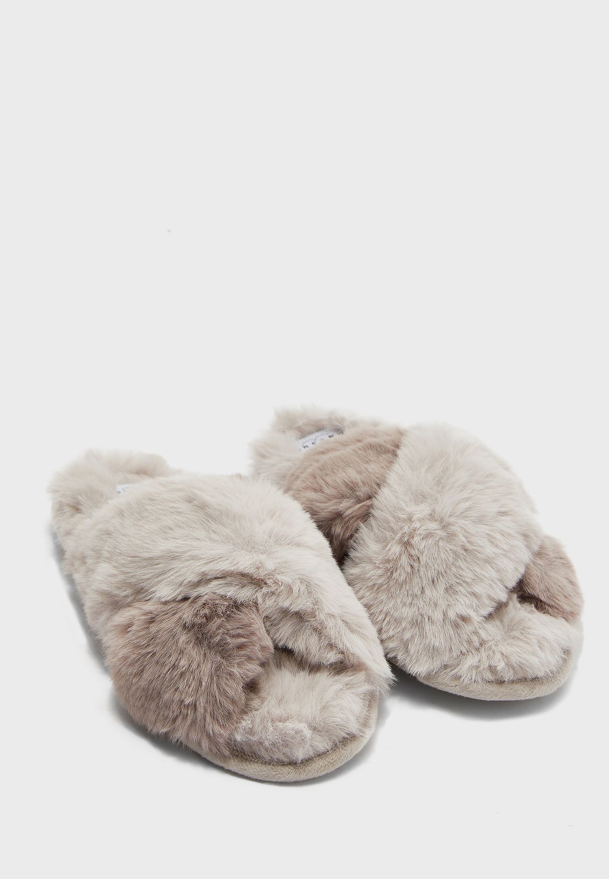 Buy Ginger grey Two Tone Cross Over Fluffy House Slippers for Women in ...