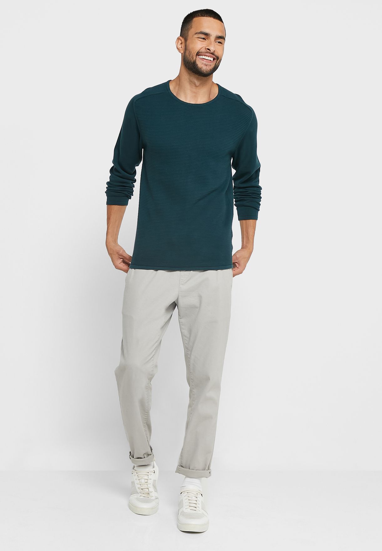 Rib Cotton Crew Neck Sweater