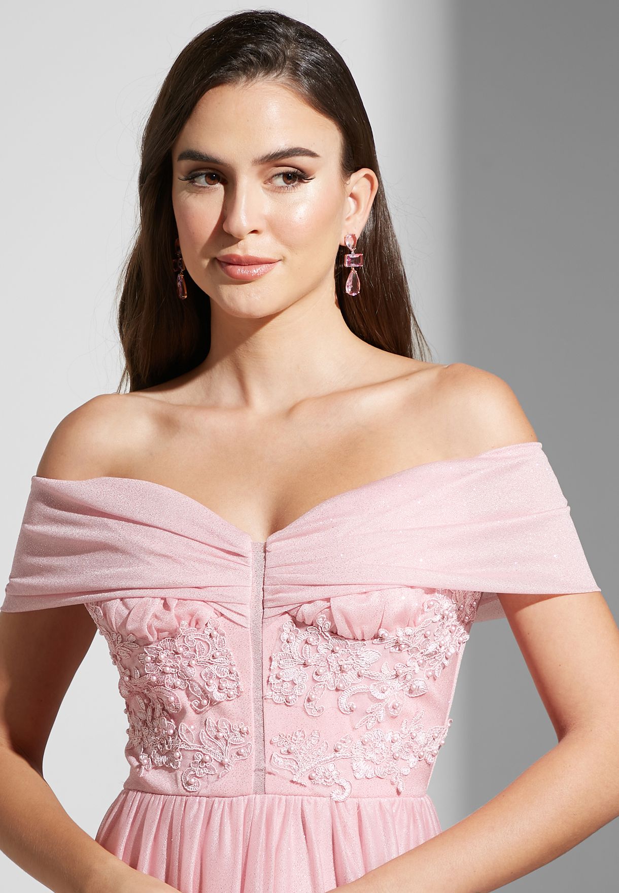 off shoulder net gown