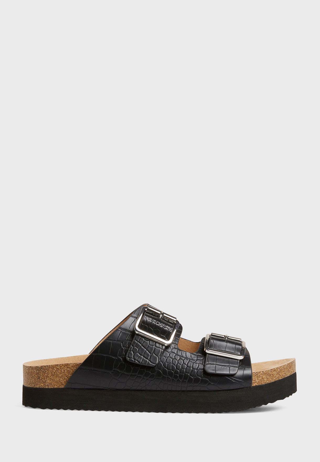 Flat Buckled Cork Sandals