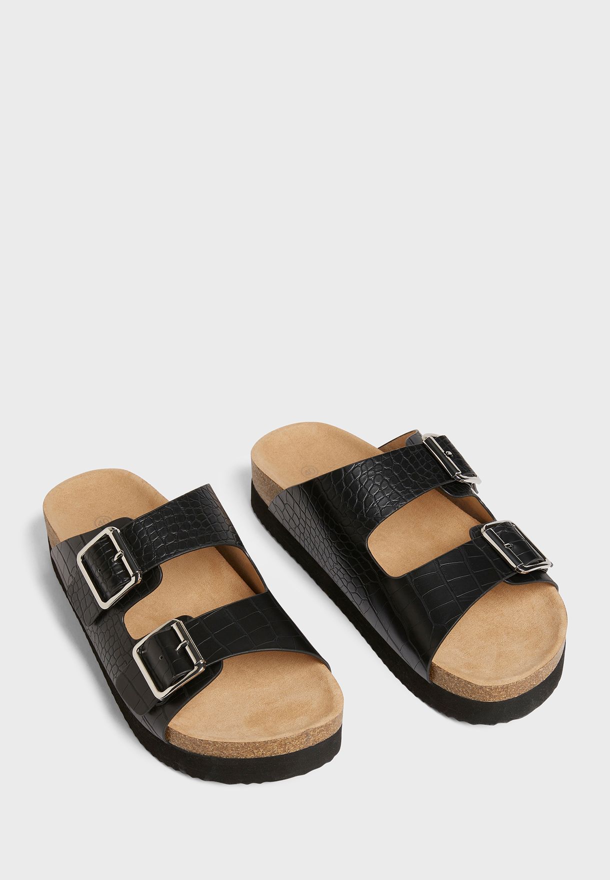 Flat Buckled Cork Sandals