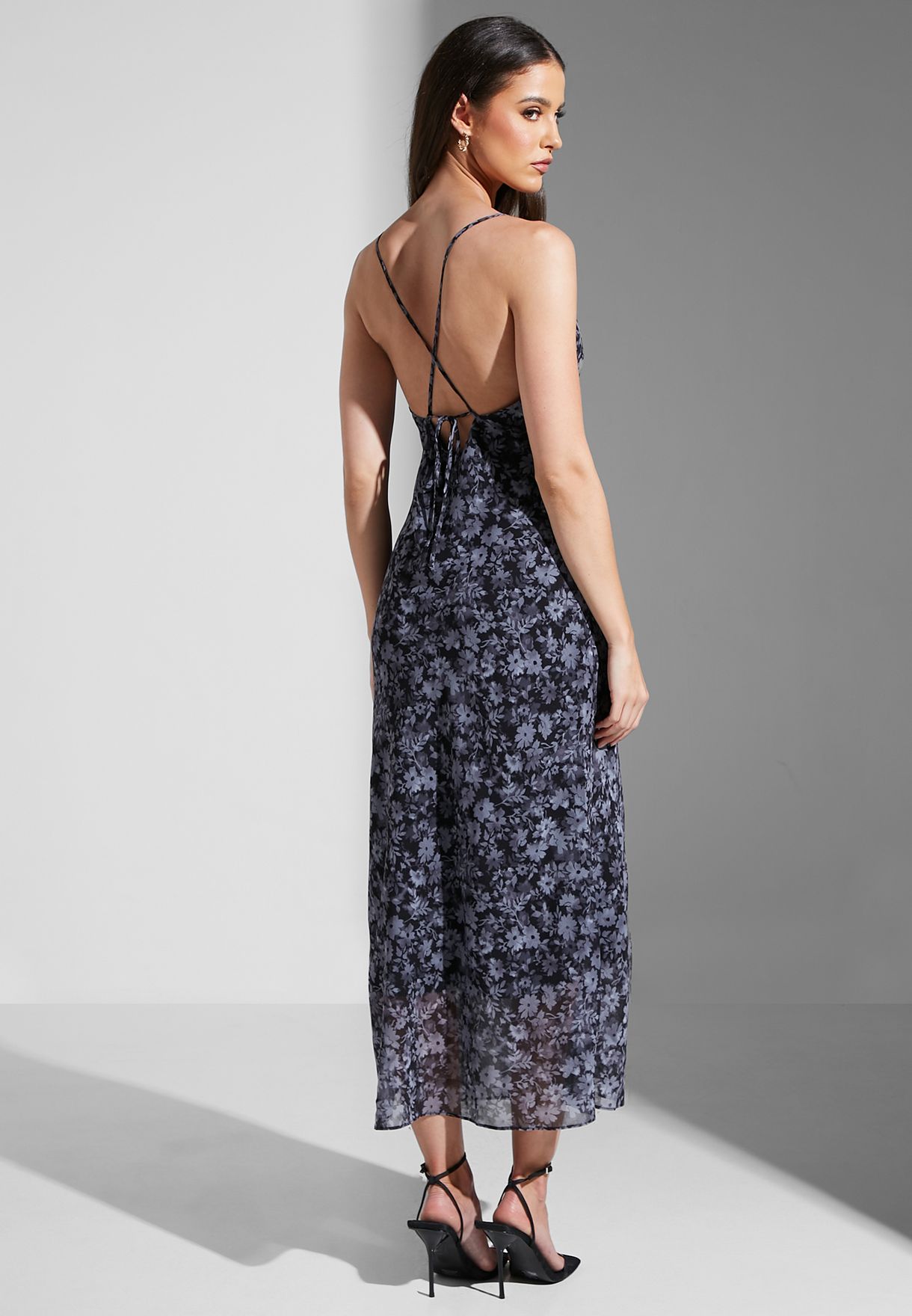 Bardot Mesh Detail Printed Dress