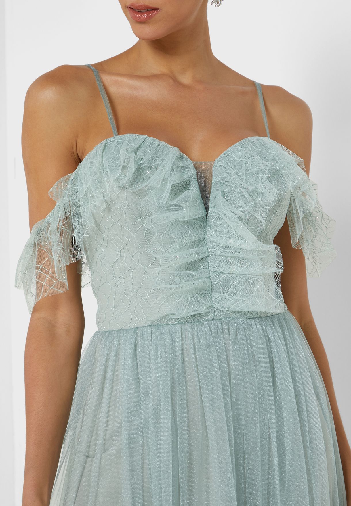 Off-Shoulder Shimmer Detail Dress