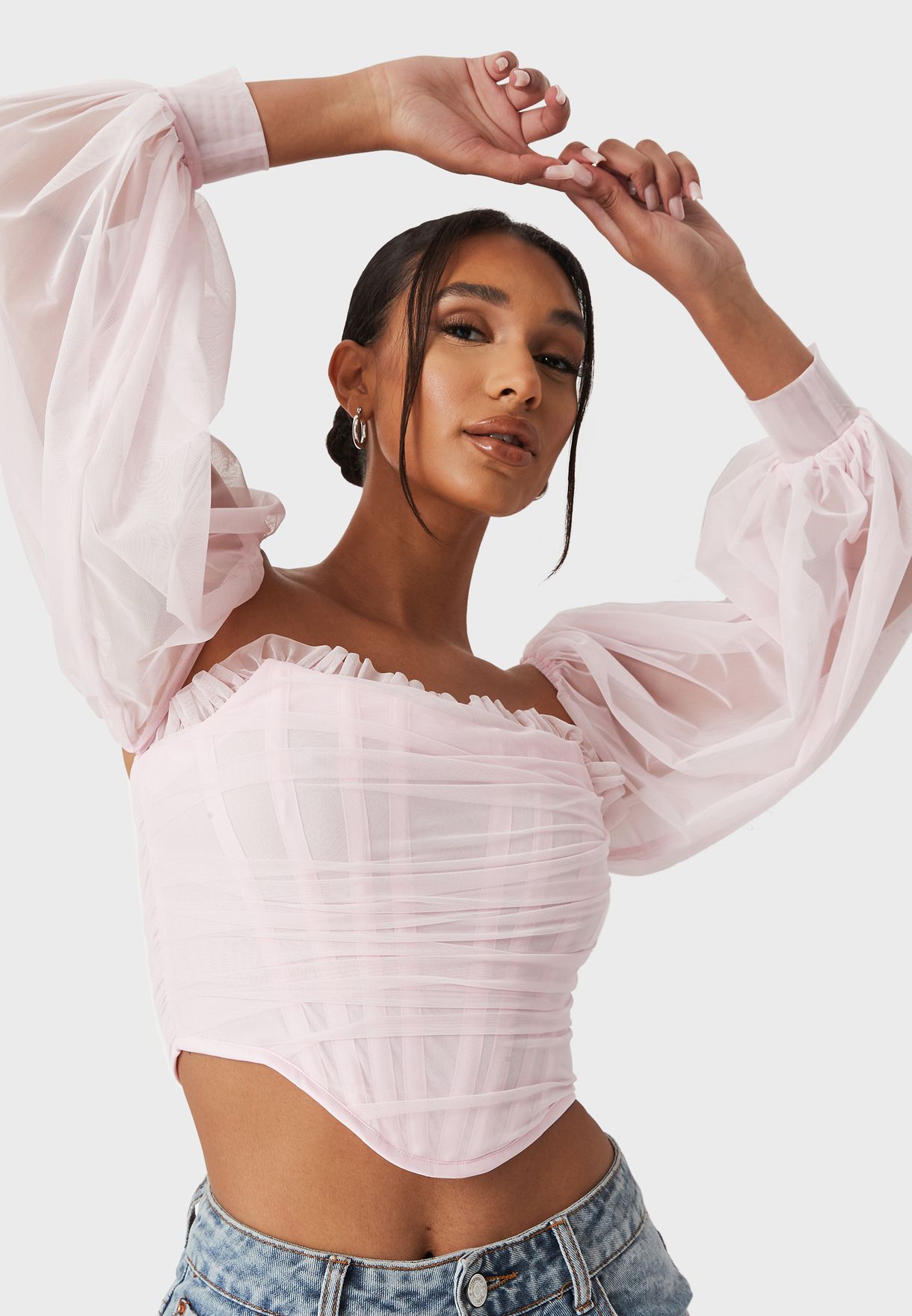 Buy Missguided pink Puff Sleeve Corset Top for Women in Riyadh, Jeddah