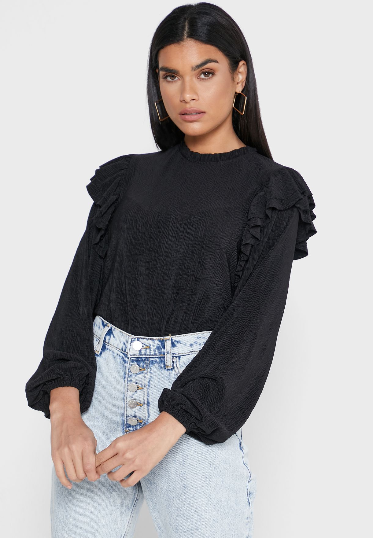 ruffle balloon sleeve top