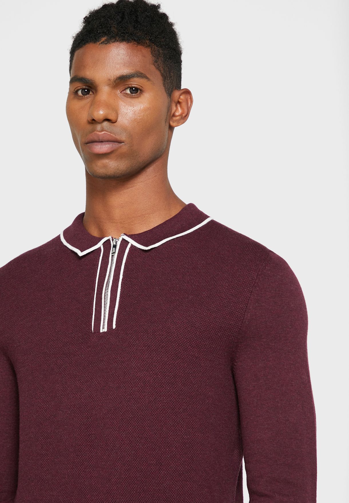 Textured Tipped Polo Sweater