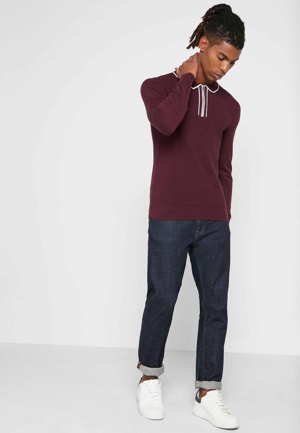 Textured Tipped Polo Sweater