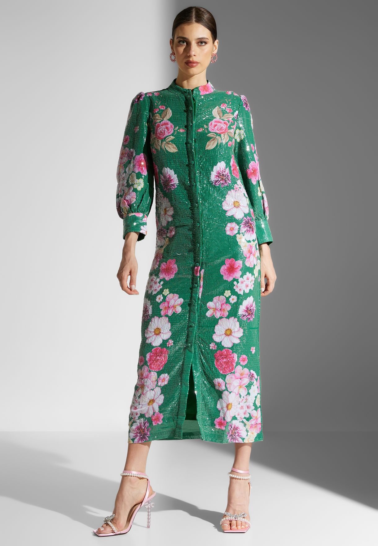 Puff Sleeve Floral Print Dress