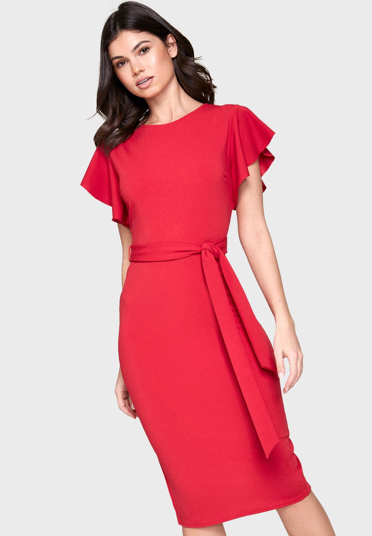 red flute sleeve dress