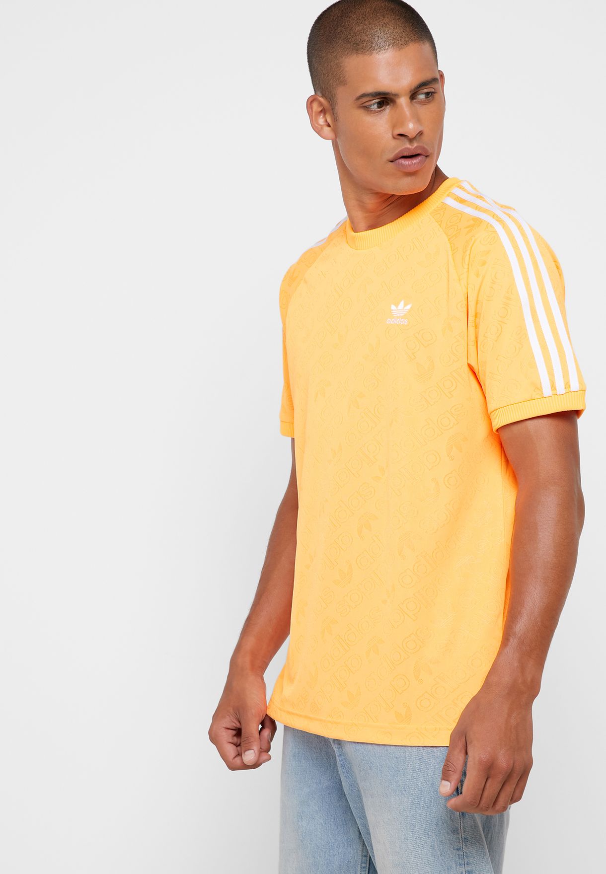 adidas originals authentic three stripe high neck sweatshirt in yellow