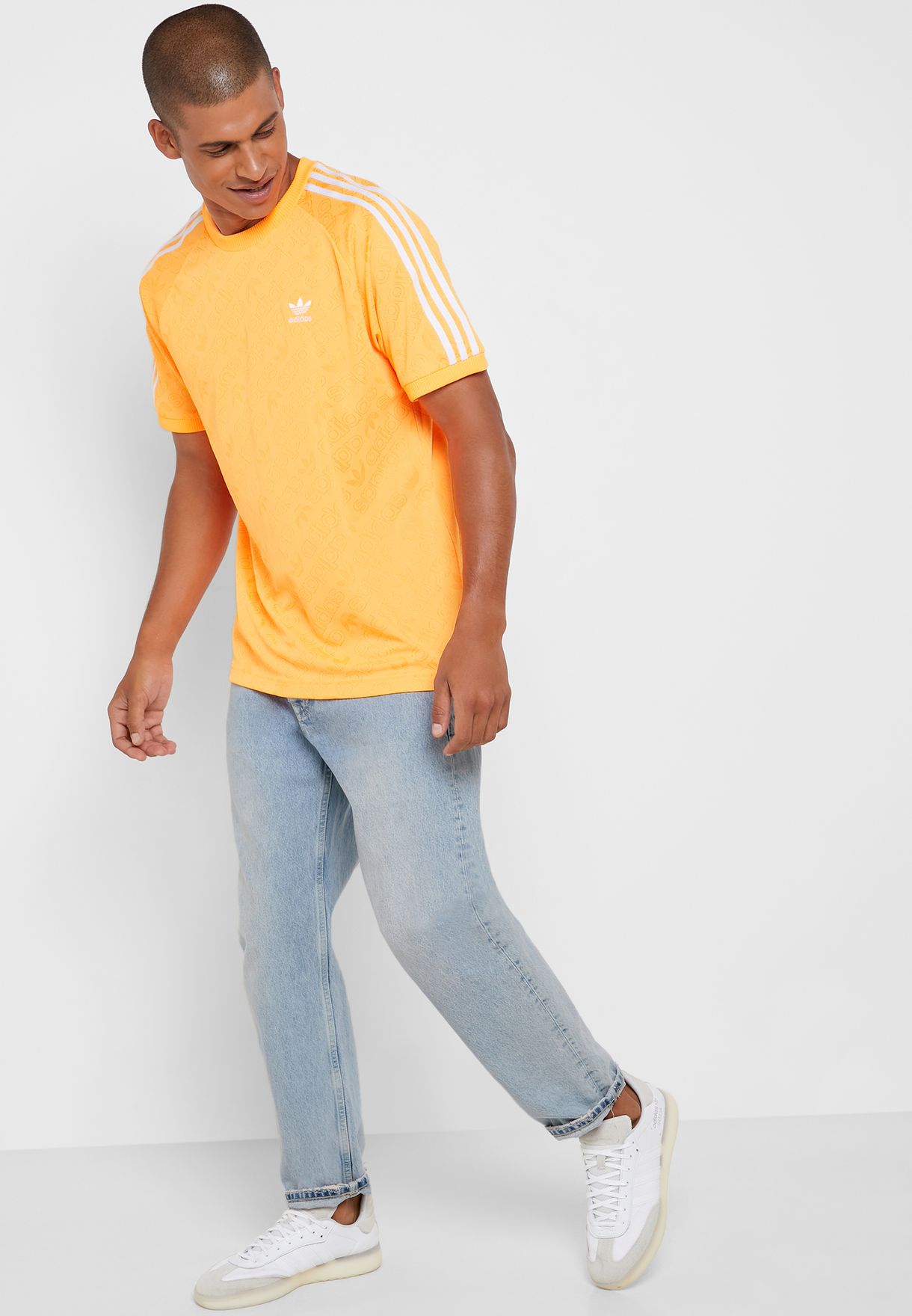 adidas originals authentic three stripe high neck sweatshirt in yellow