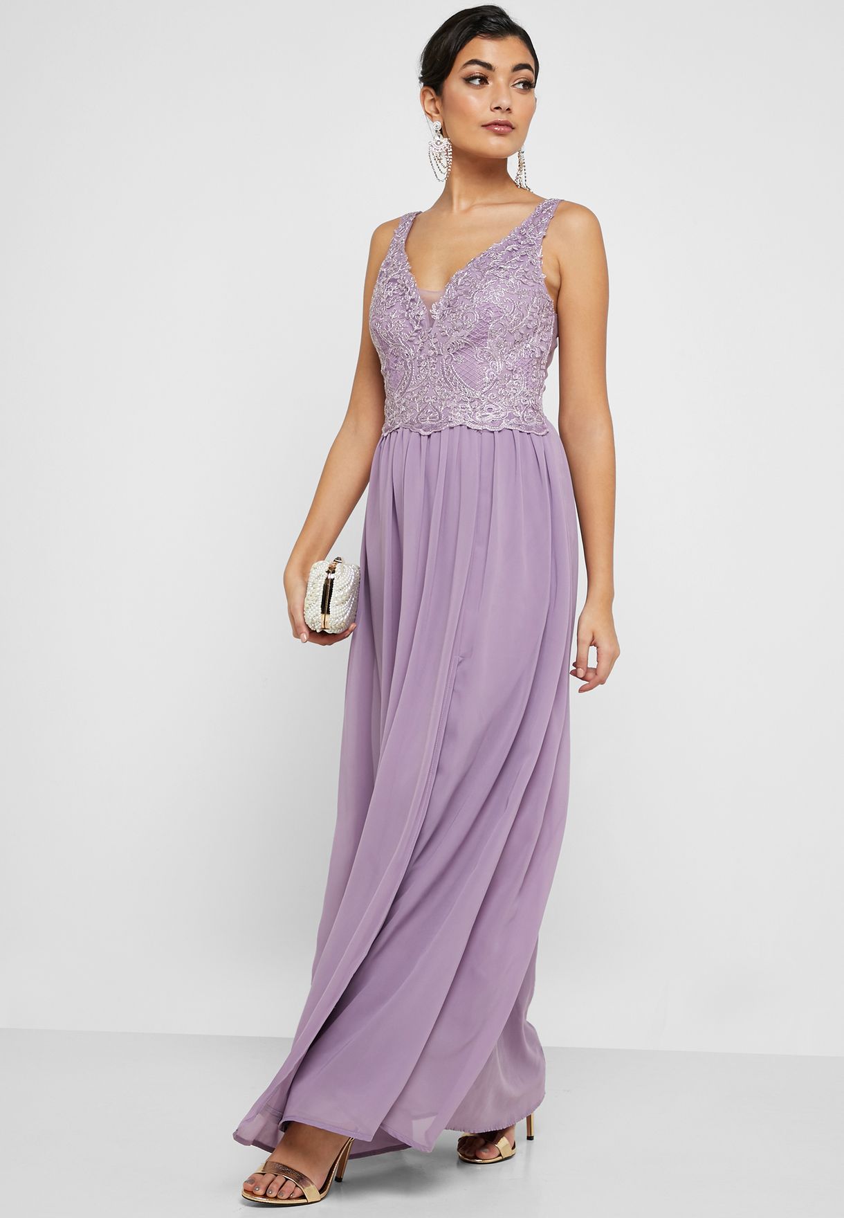 purple embellished maxi dress