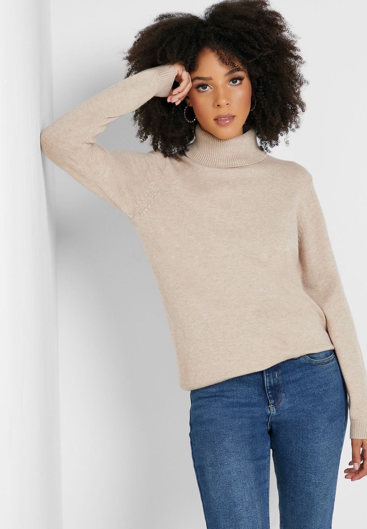 overvåge Juster fiktiv Buy Jacqueline De Yong beige High Neck Sweater for Women in MENA, Worldwide  - 15189025