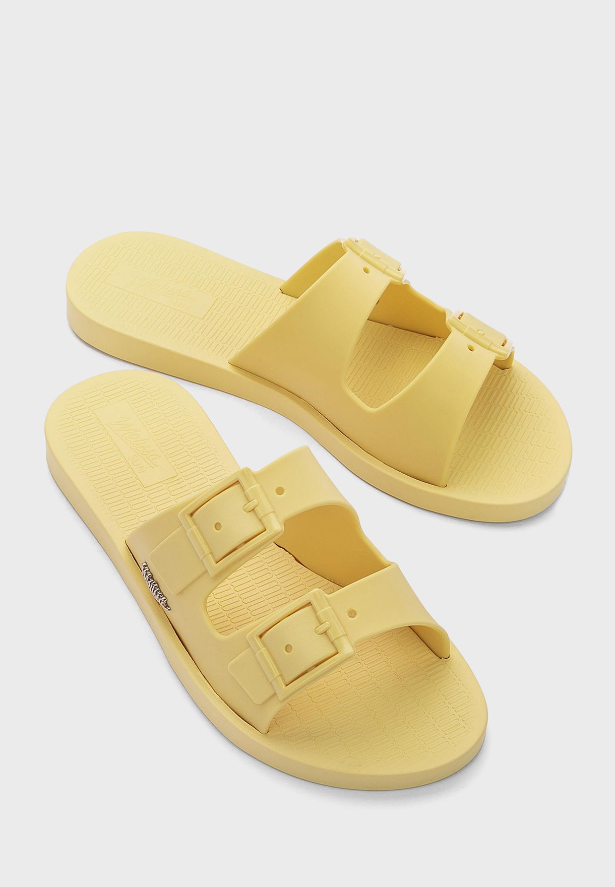yellow double strap sandals