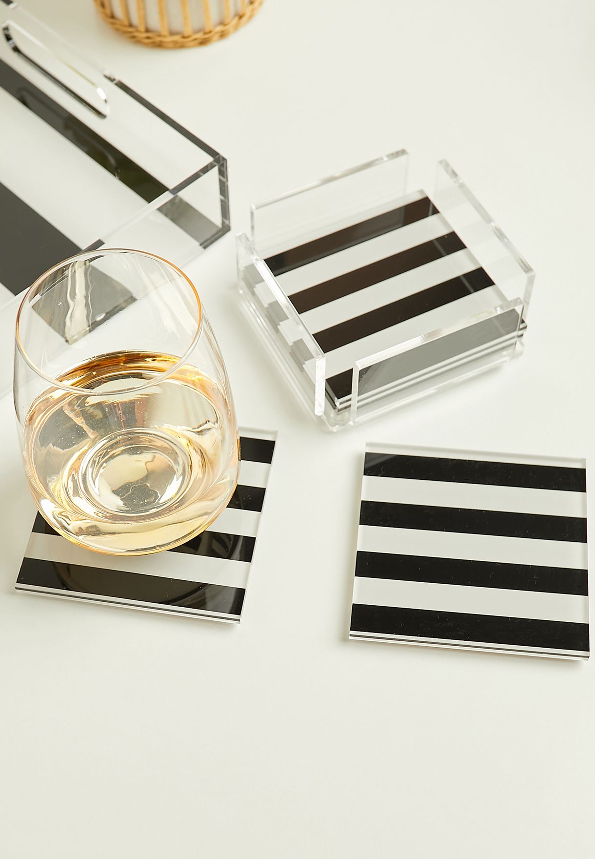 Set of 4 Monochrome Stripes Plexi Coasters