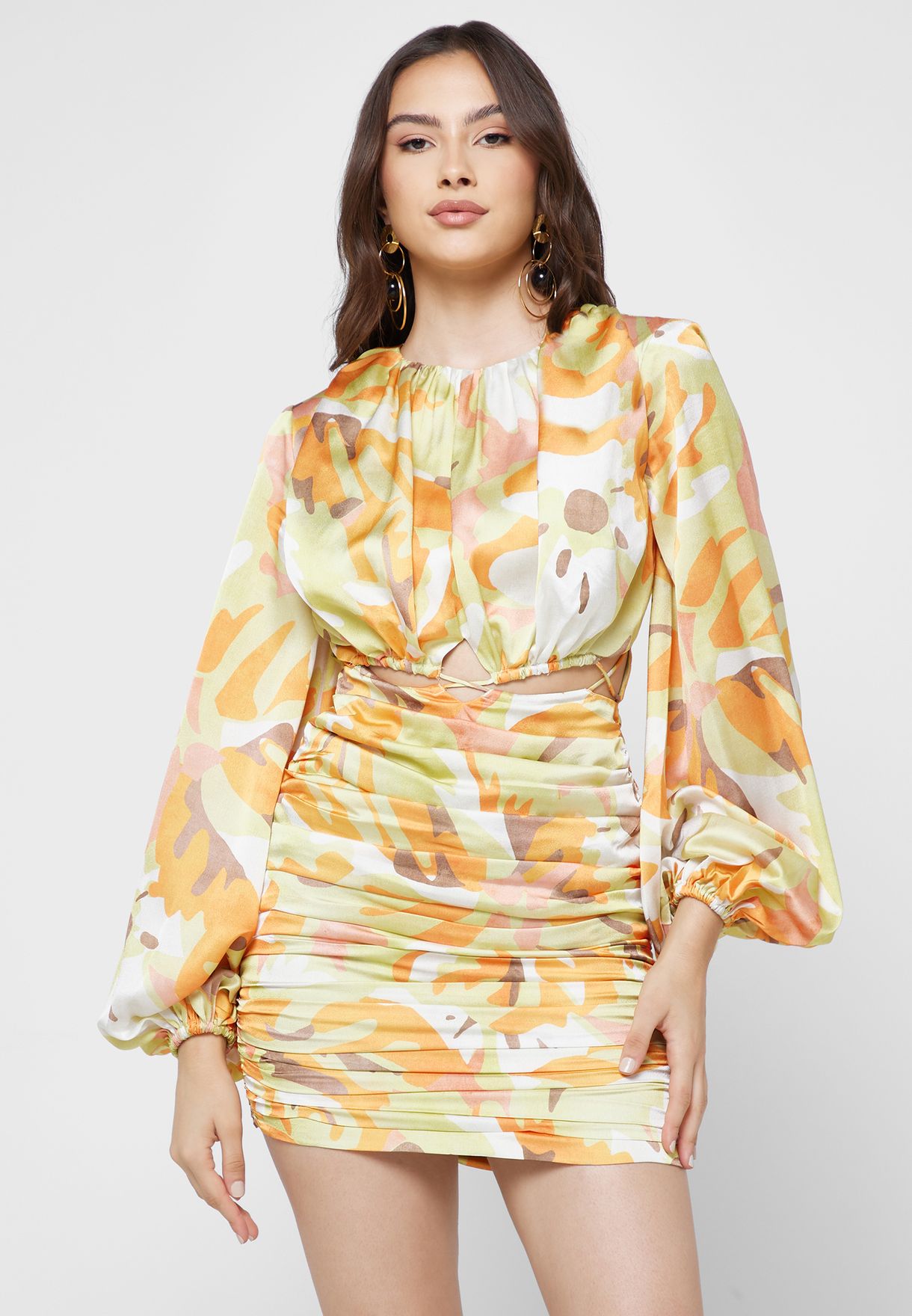 Balloon Sleeve Cut Out Detail Dress