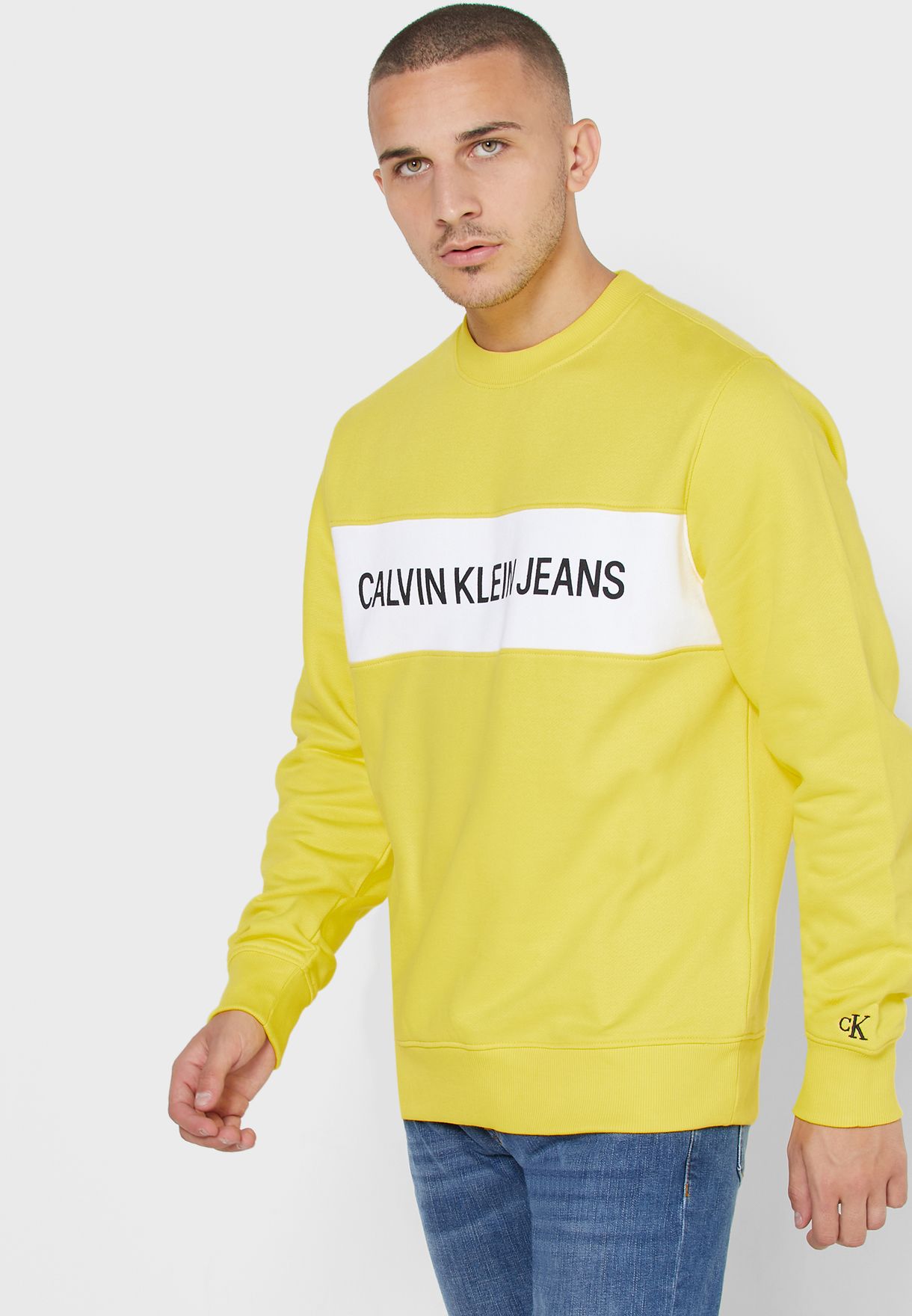 Buy Calvin Klein Jeans yellow Contrast Panel Sweatshirt for in MENA,