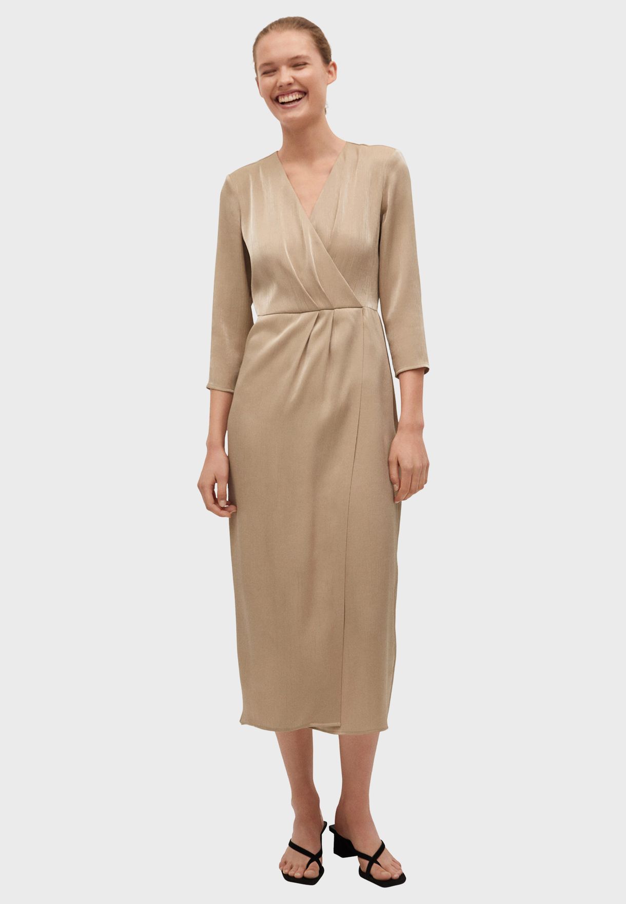 Buy Mango gold Pleated Wrap Dress for ...