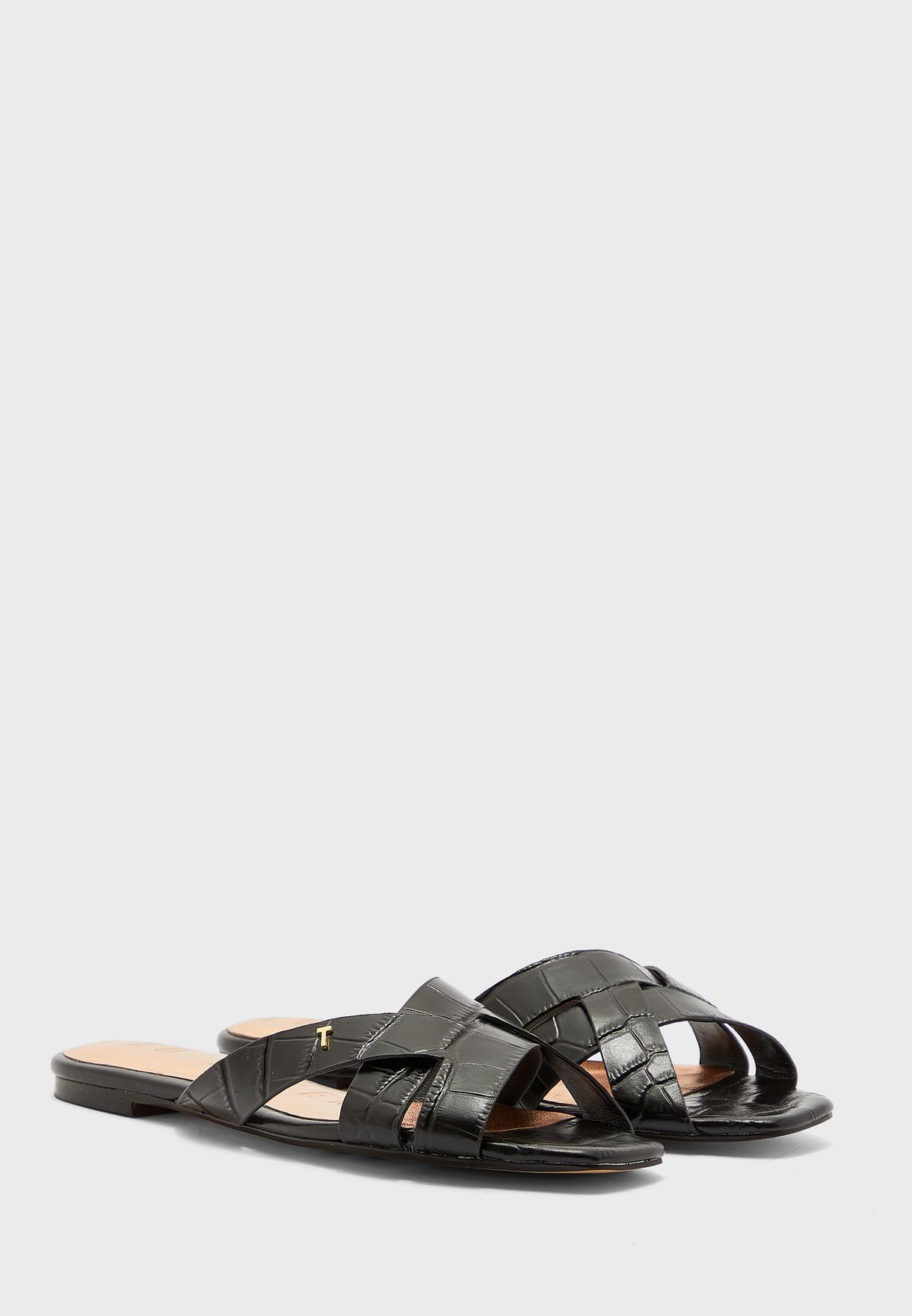 zelania leather croc effect flat sandal