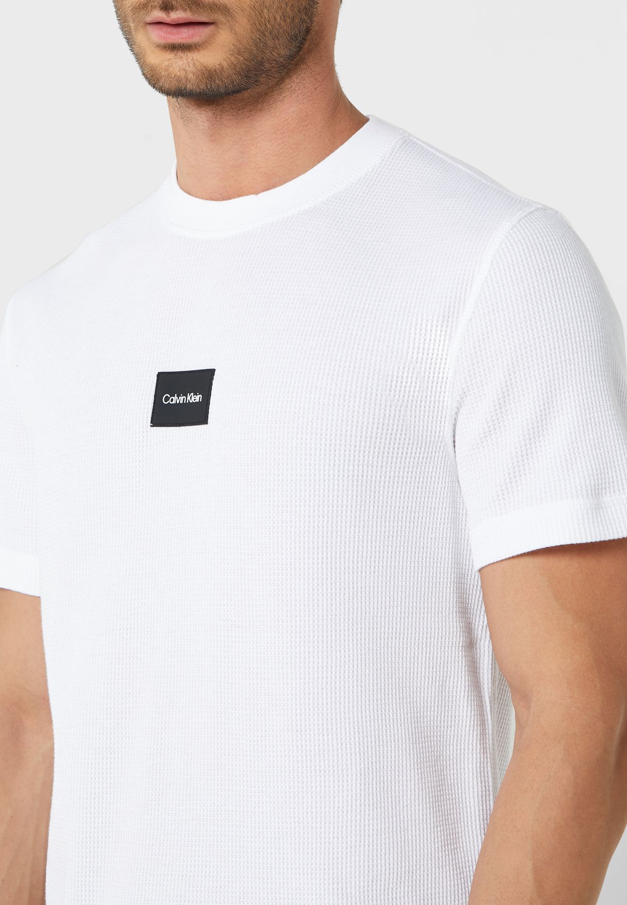 Textured Grid Crew Neck T-Shirt