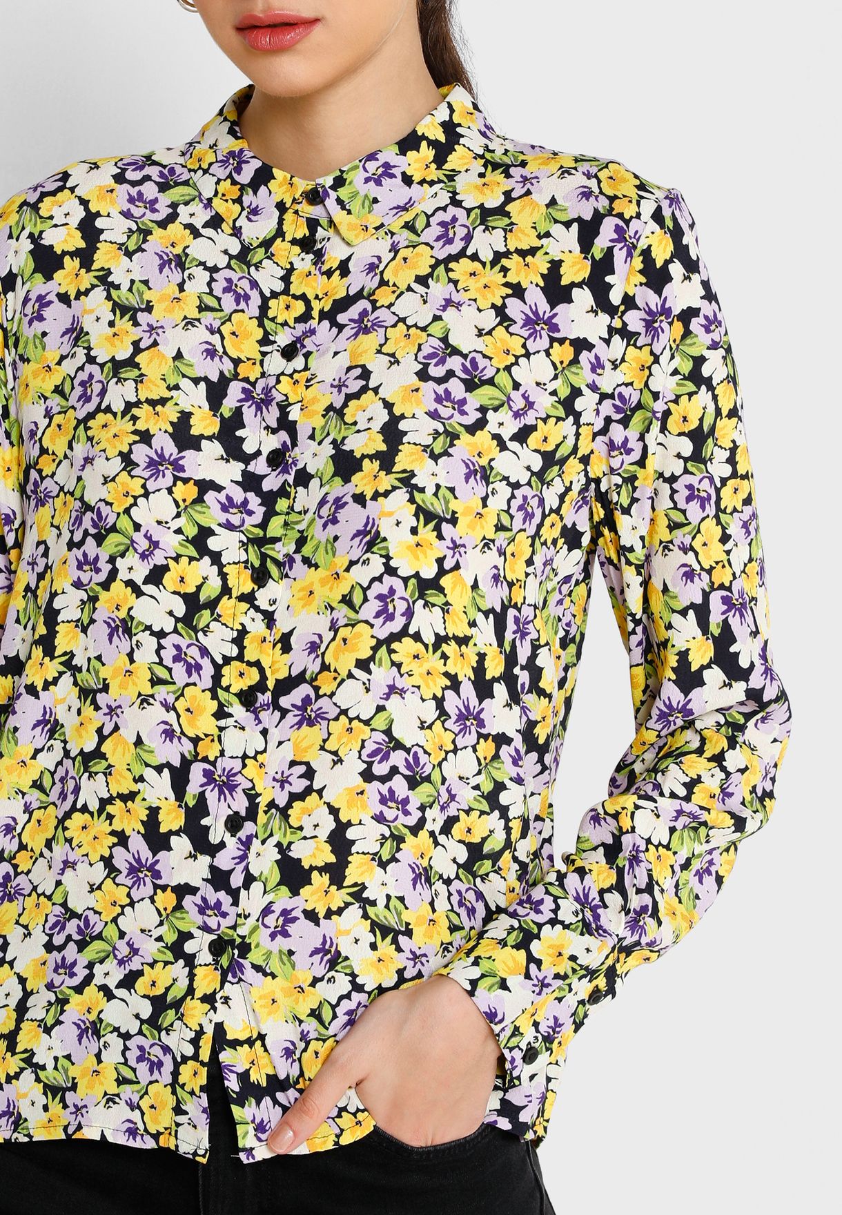 Buy Jacqueline De Yong black Button Down Floral Shirt for Women in ...