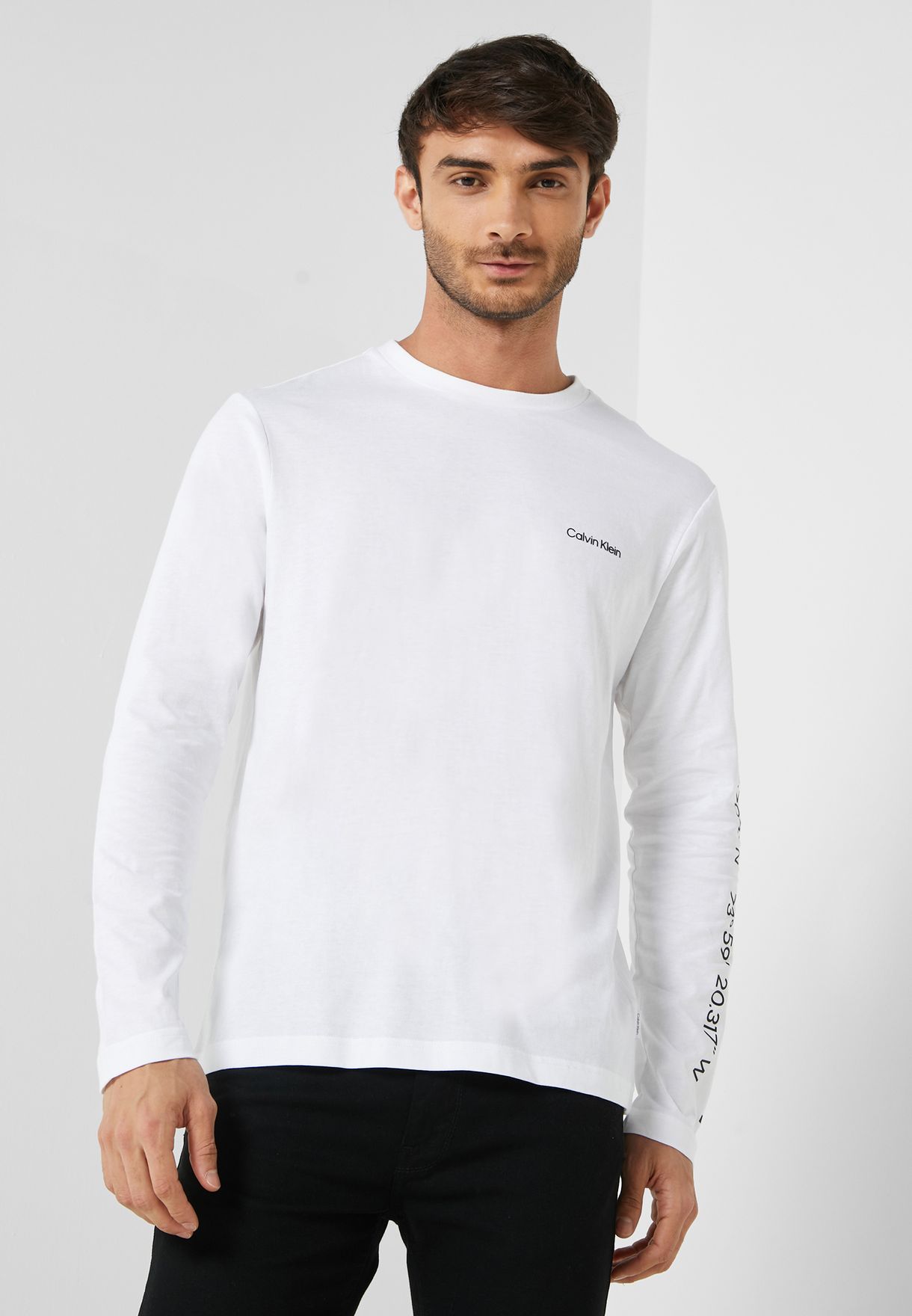 Buy Calvin Klein white Logo Coordinates Crew Neck T-Shirt for Men in ...