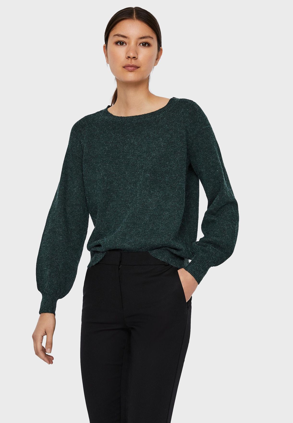 green balloon sleeve sweater