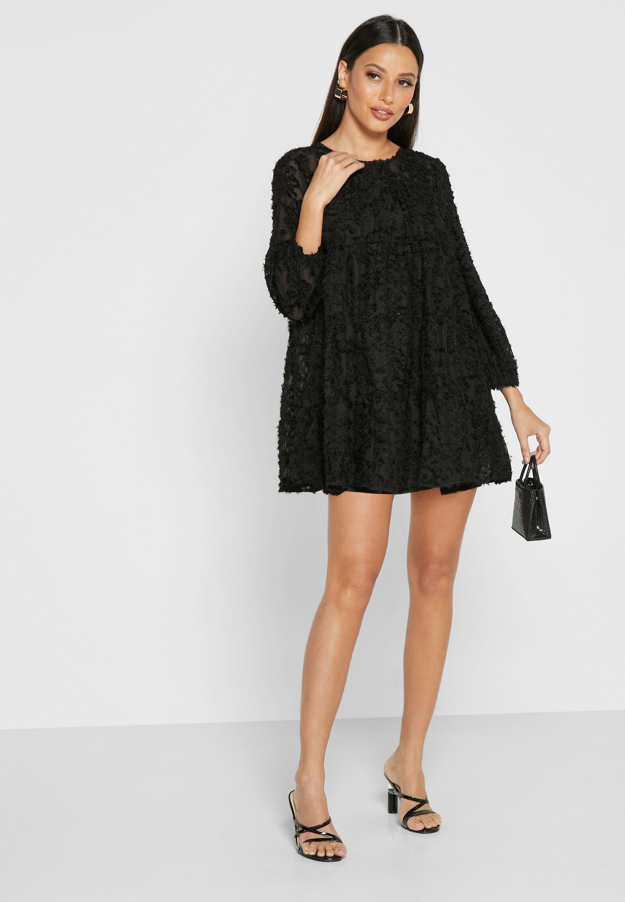 textured tiered mini dress