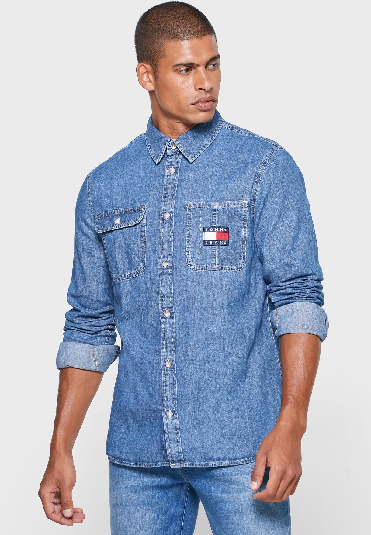 combineren heldin bijtend Buy Tommy Jeans blue Slim Fit Denim Shirt for Men in MENA, Worldwide