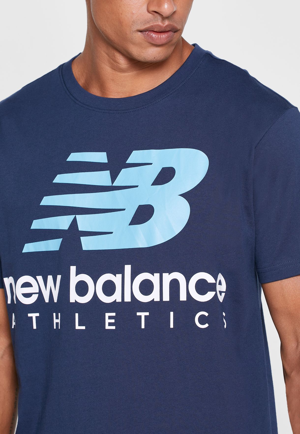 Buy New Balance navy Essential Icon Boston Stacked T-Shirt for Men in ...