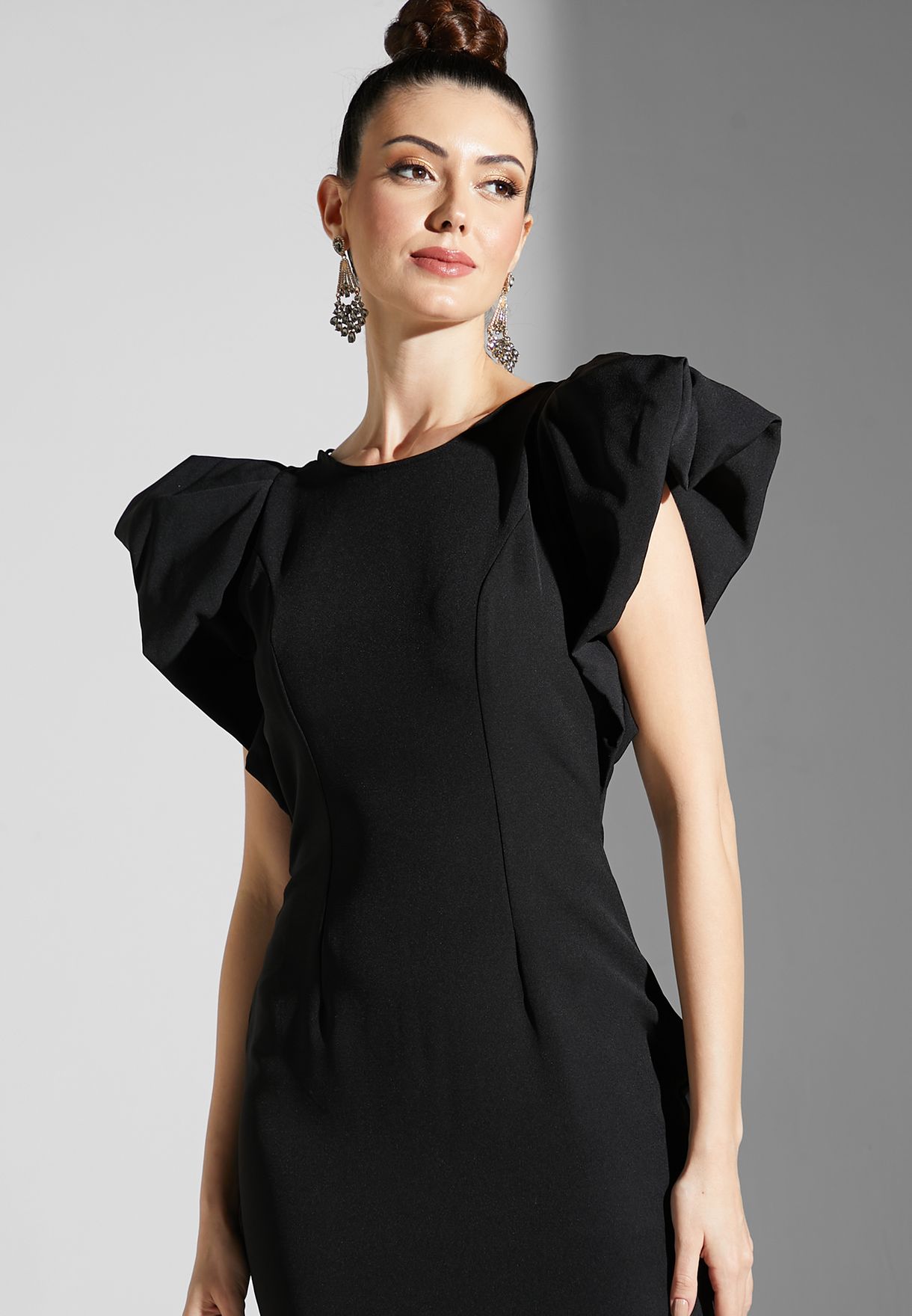 Buy Namshi X Zena Louay black Classic Dress With Exaggerated Ruffle ...