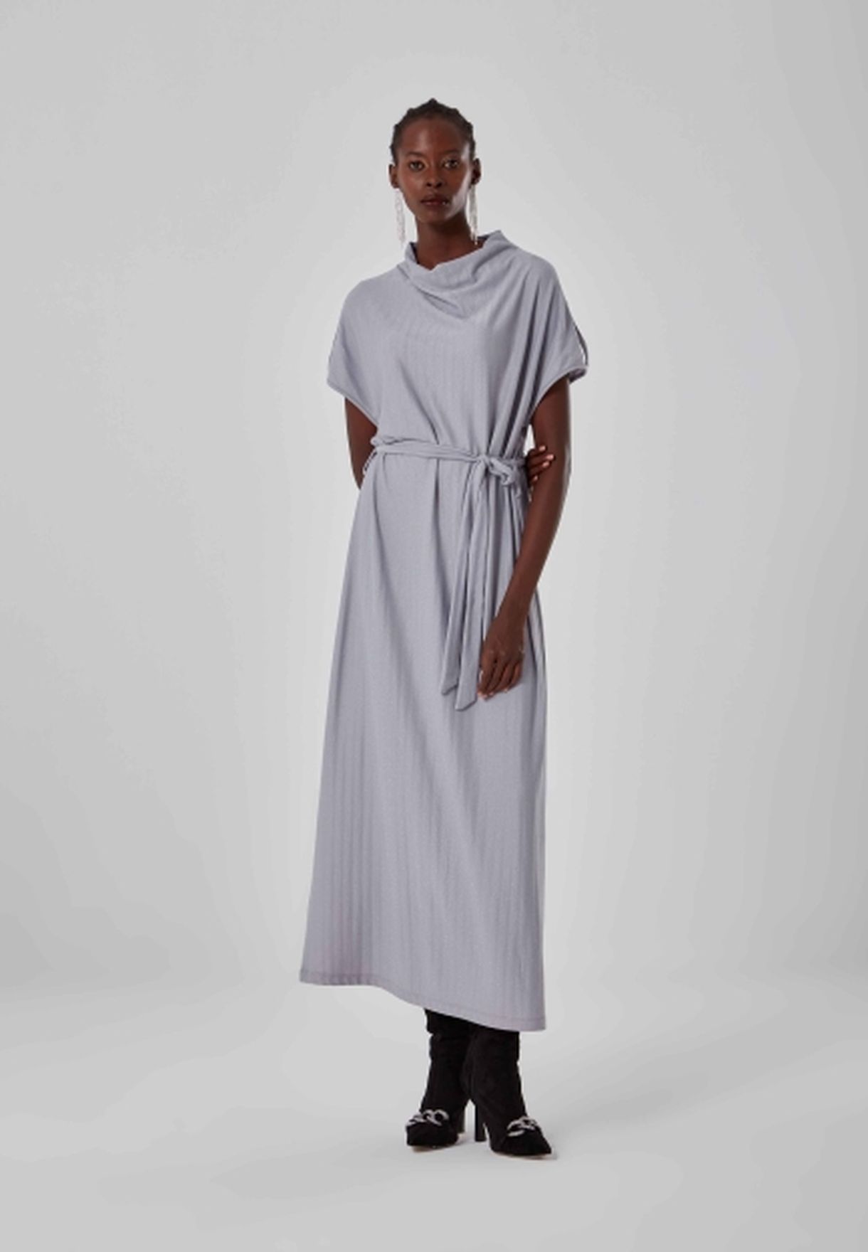 Button Detail Sleeve Ribbed Dress