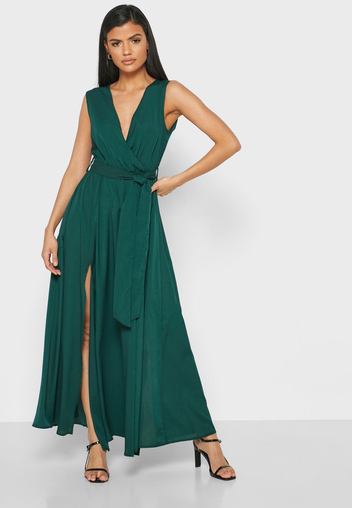 belted wrap maxi dress