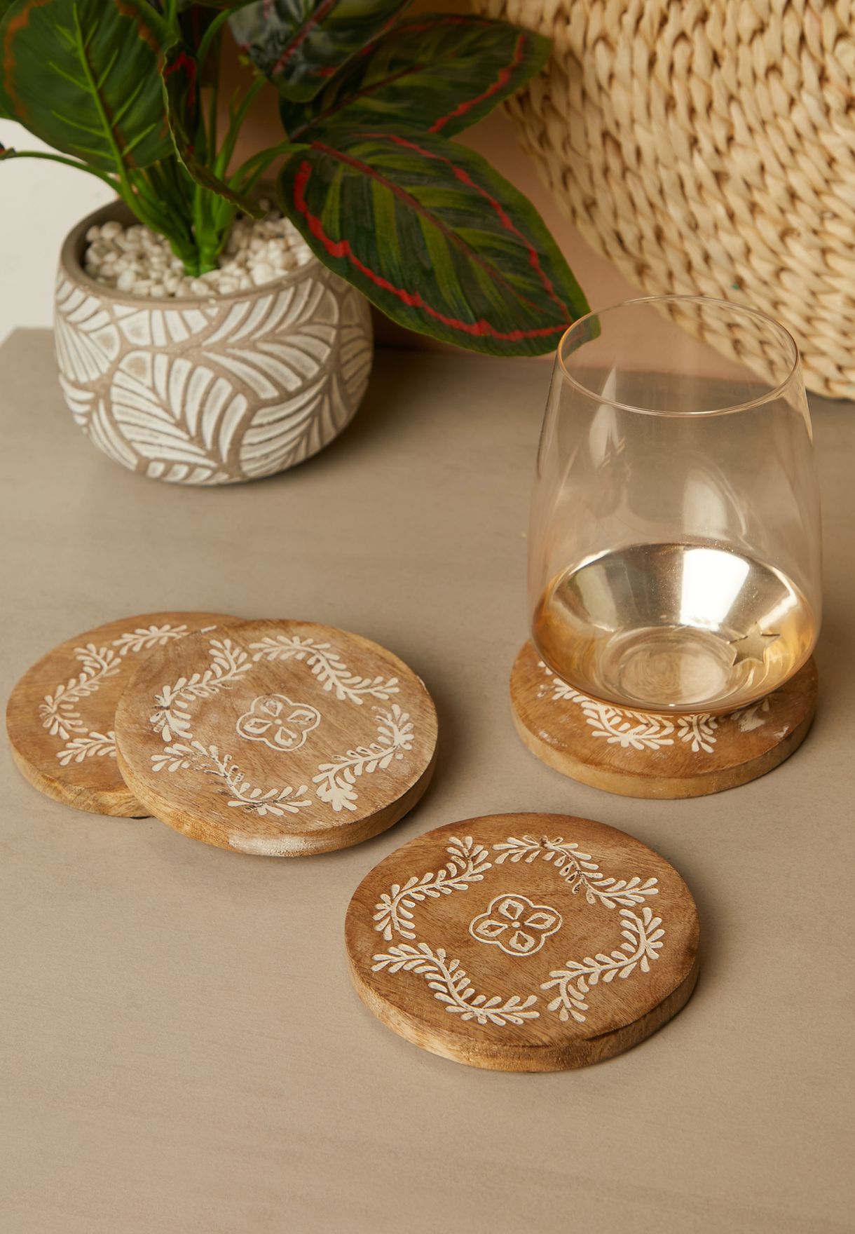 Set Of 4 Round Wooden Coasters
