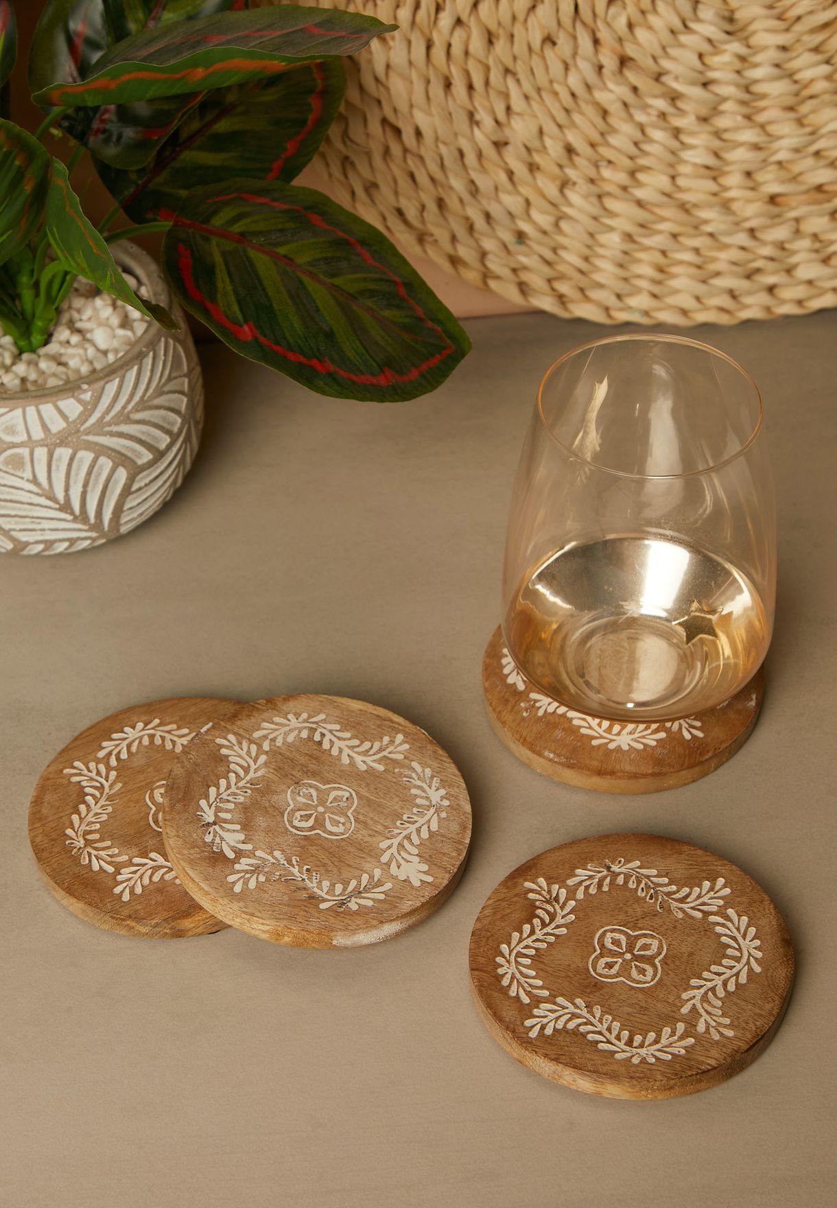 Set Of 4 Round Wooden Coasters