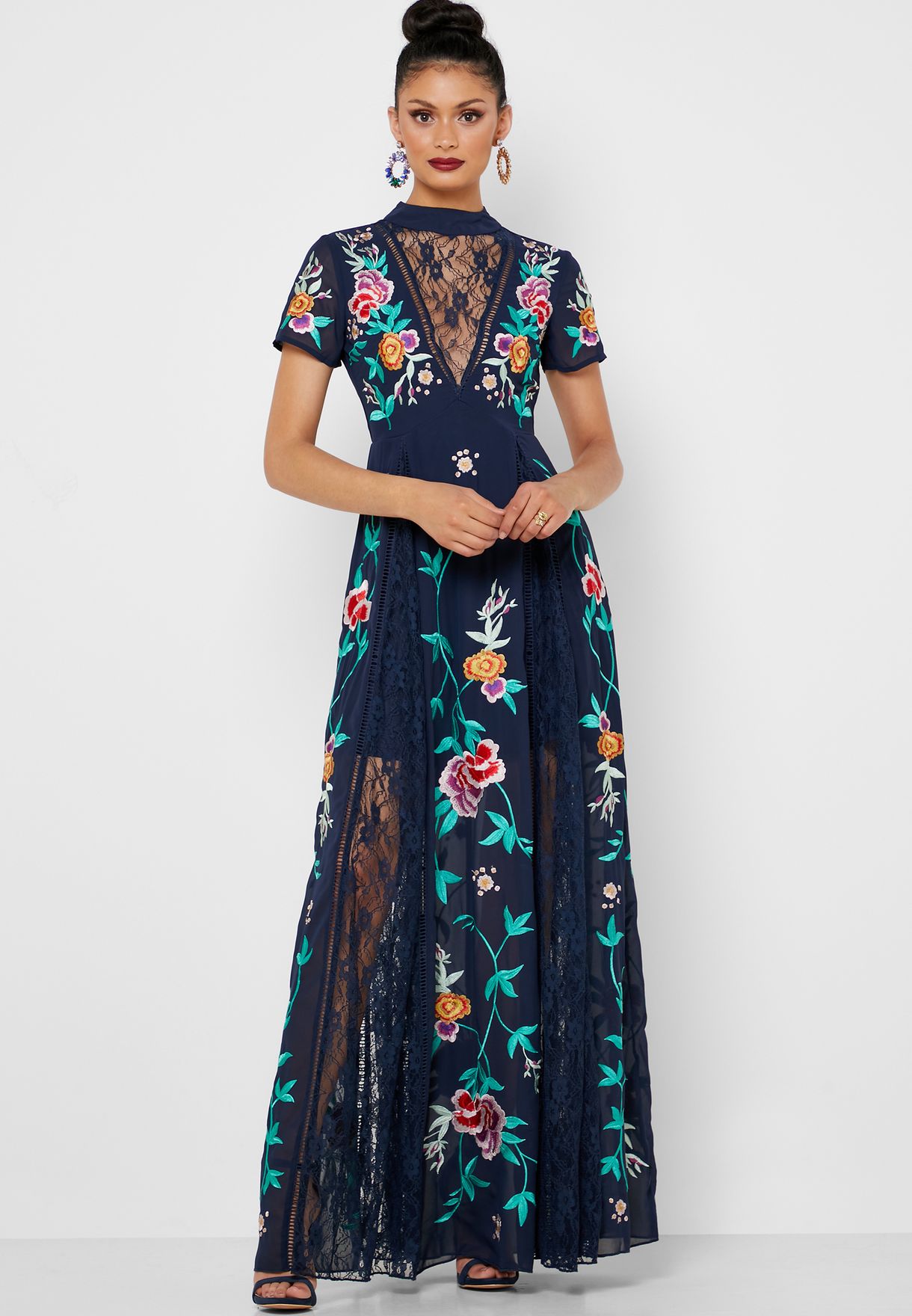 frock and frill embroidered maxi dress