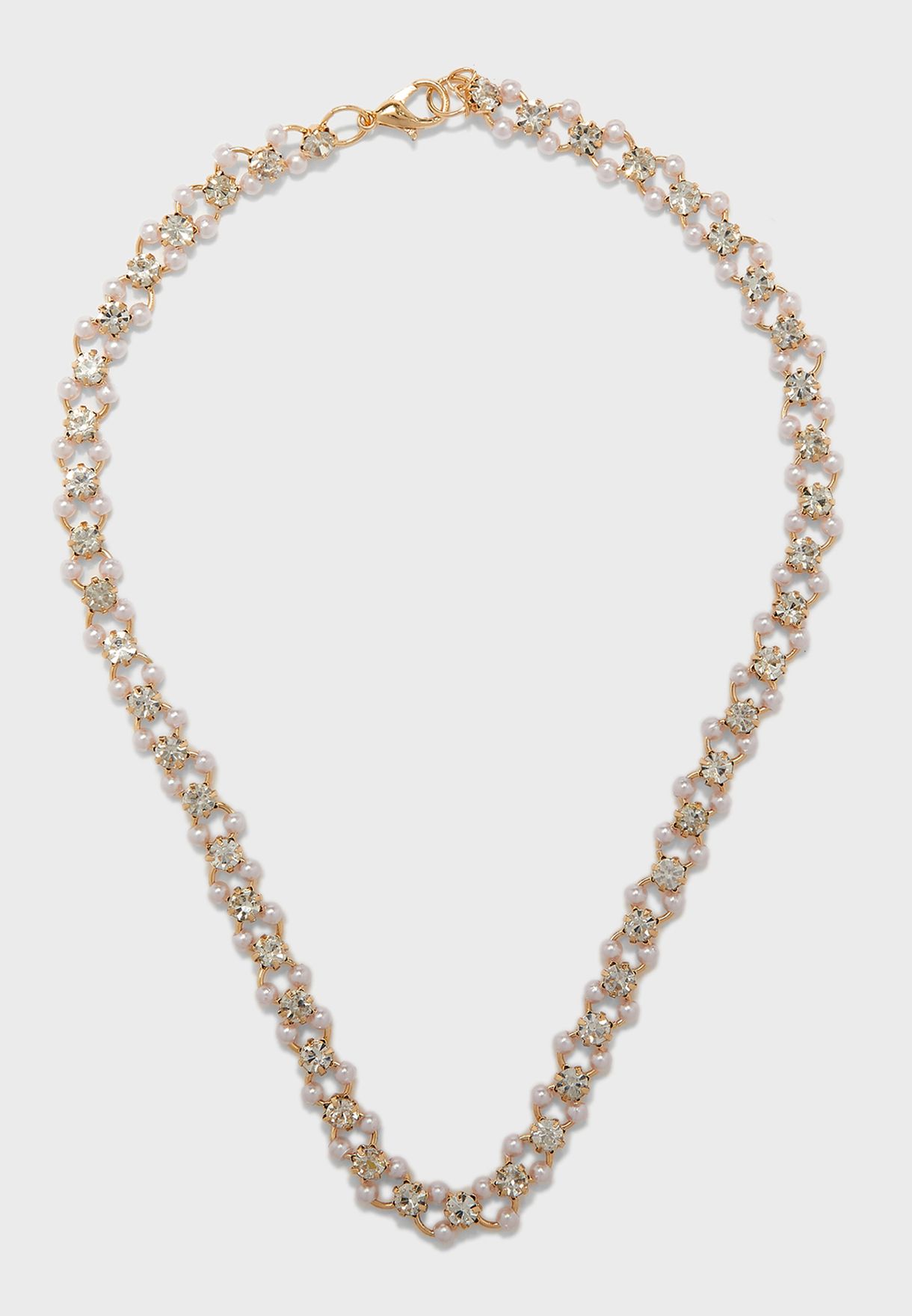 4 Layer Pearl And Chain Necklace With Stone Pendent 