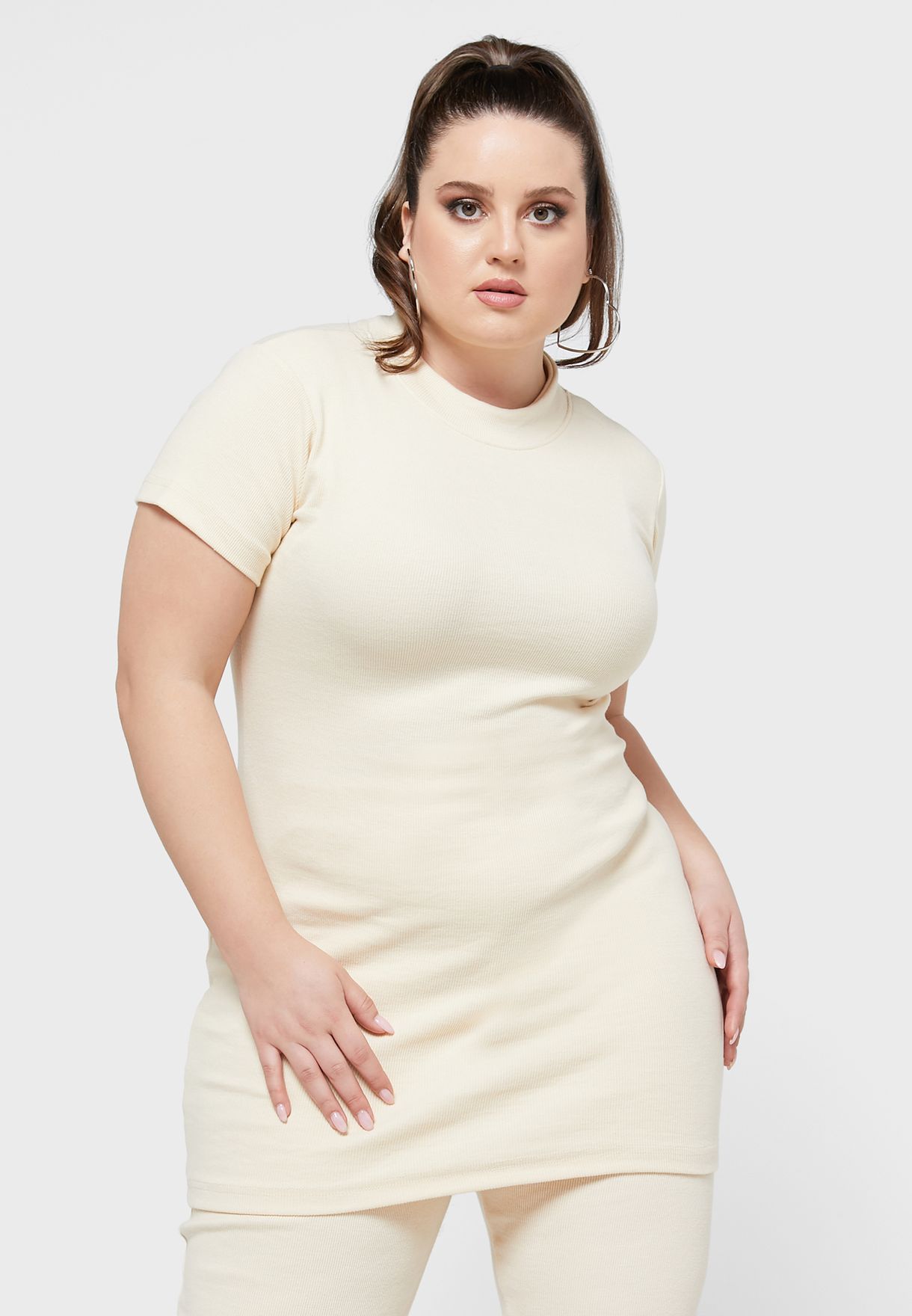 High Neck Ribbed Co-Ord Longline Top