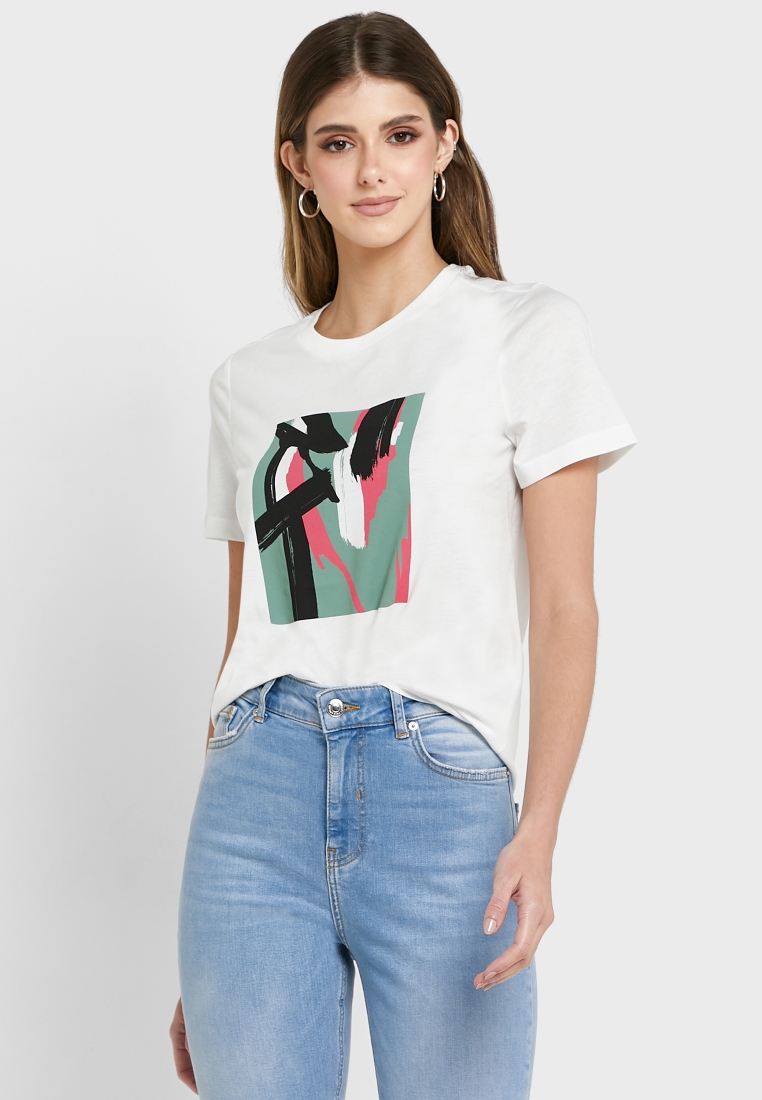 Buy Vero Moda white Front Graphic T-Shirt for Women Jeddah