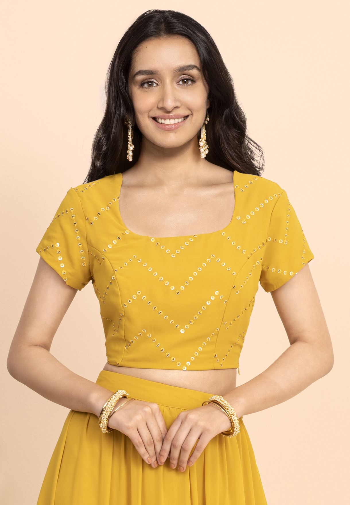 Buy Indya Yellow Indya X Shraddha Kapoor Embroidered Back Tie Crop Top