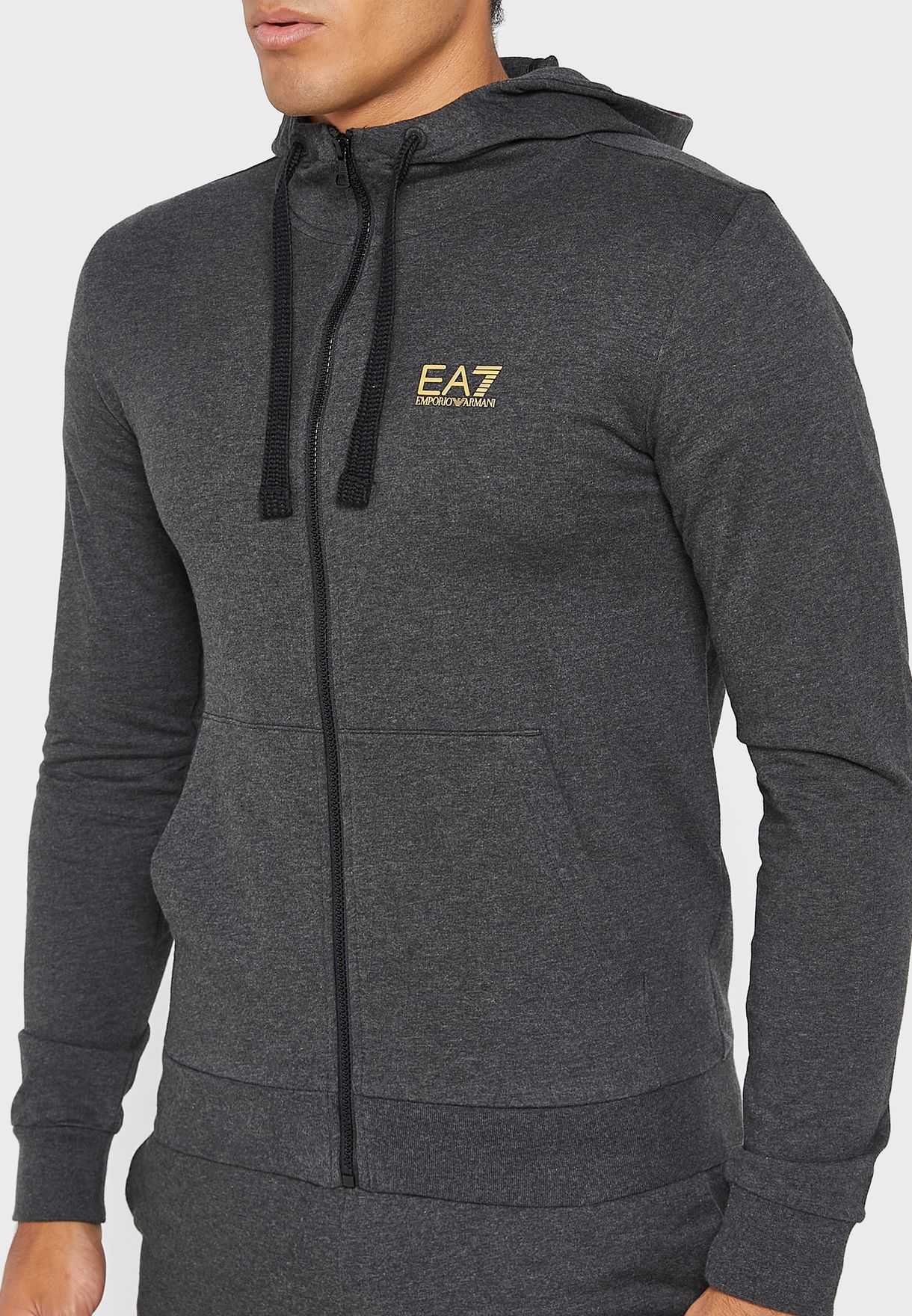 Buy Ea7 Emporio Armani grey Logo Zip Through Hoodie for Men in Manama, Riffa