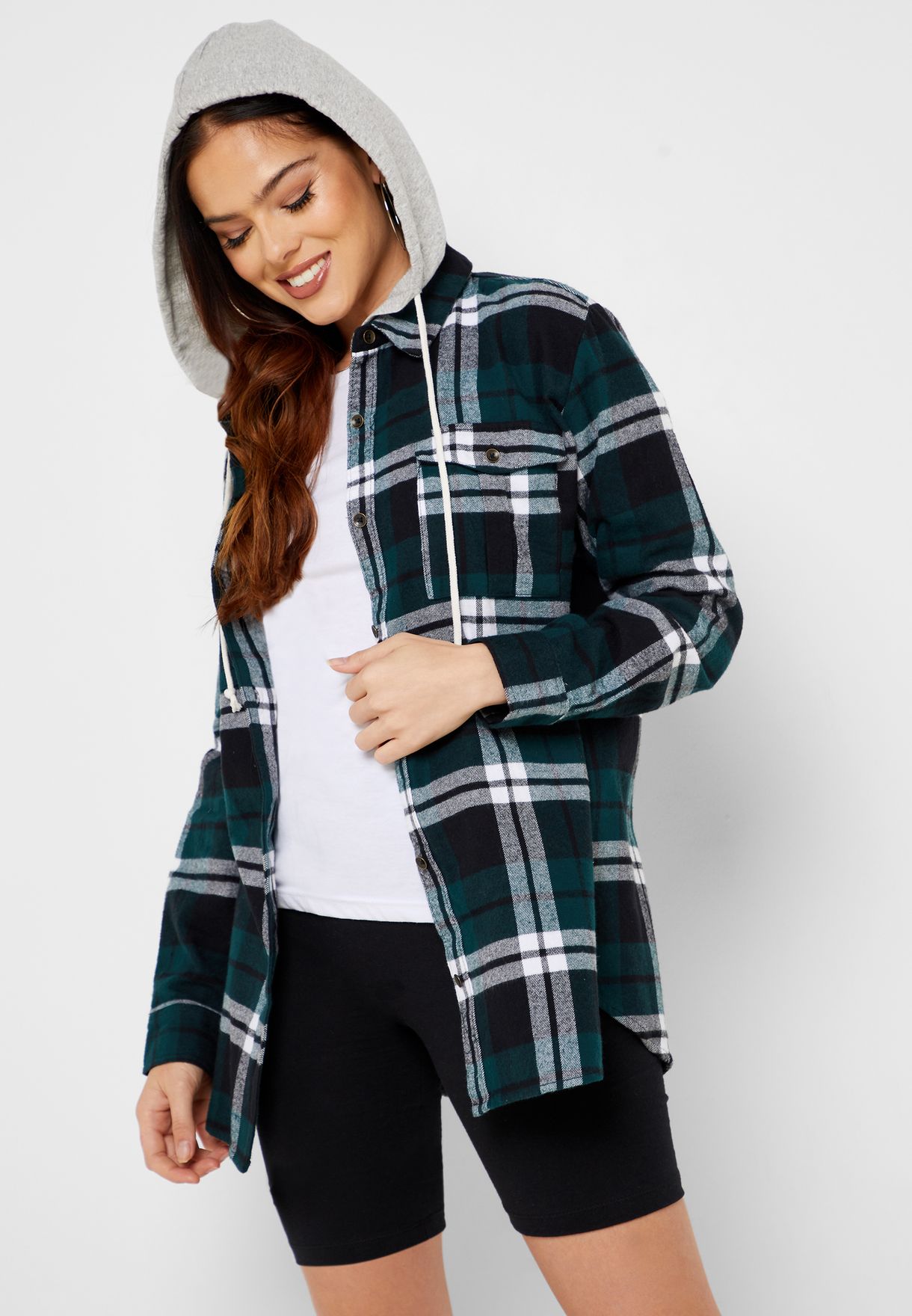 hooded check shirt womens